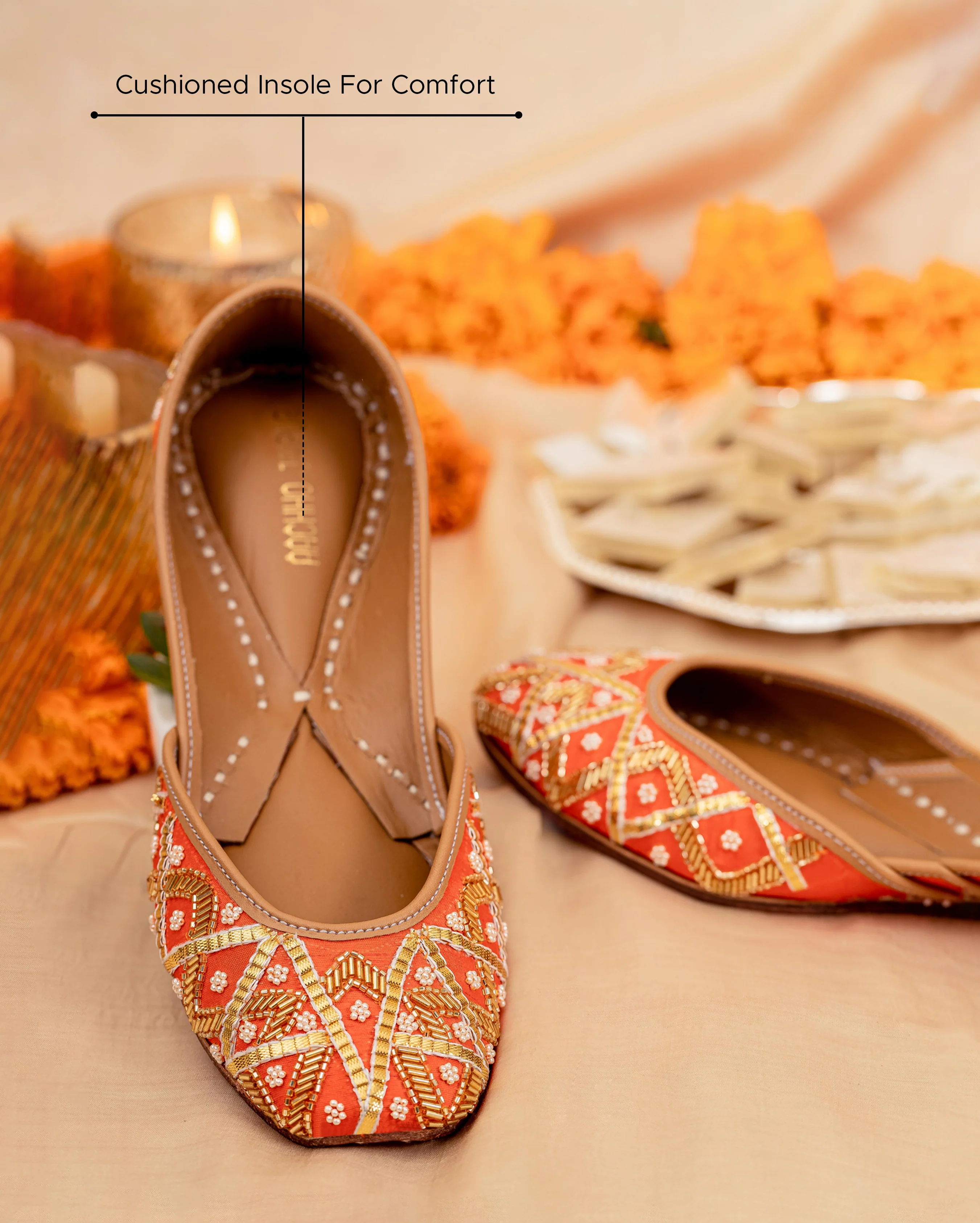 Punchy Orange Handcrafted Jutti - Image 4