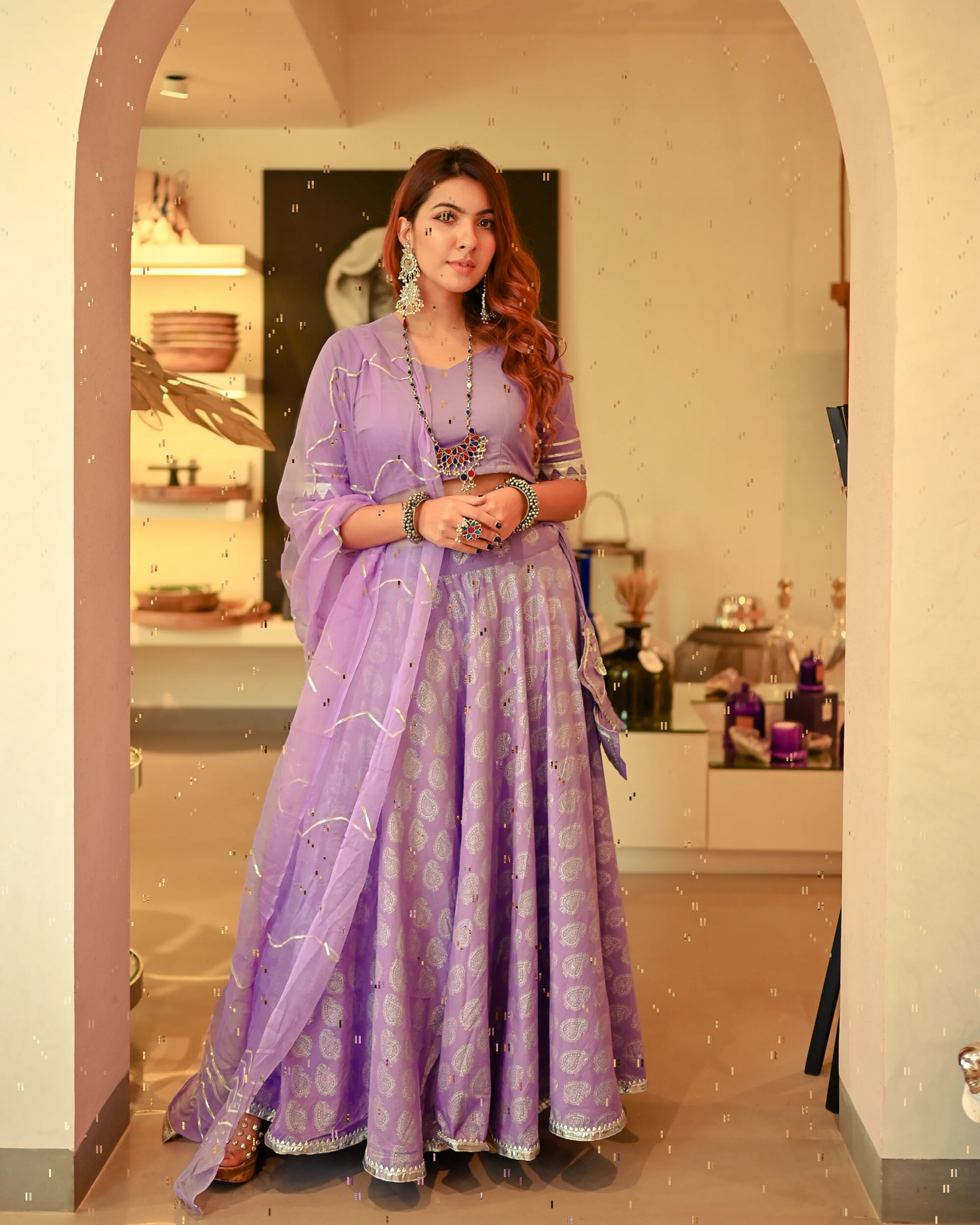 Purple Handblock Gotapatti Lehenga Set - Image 2