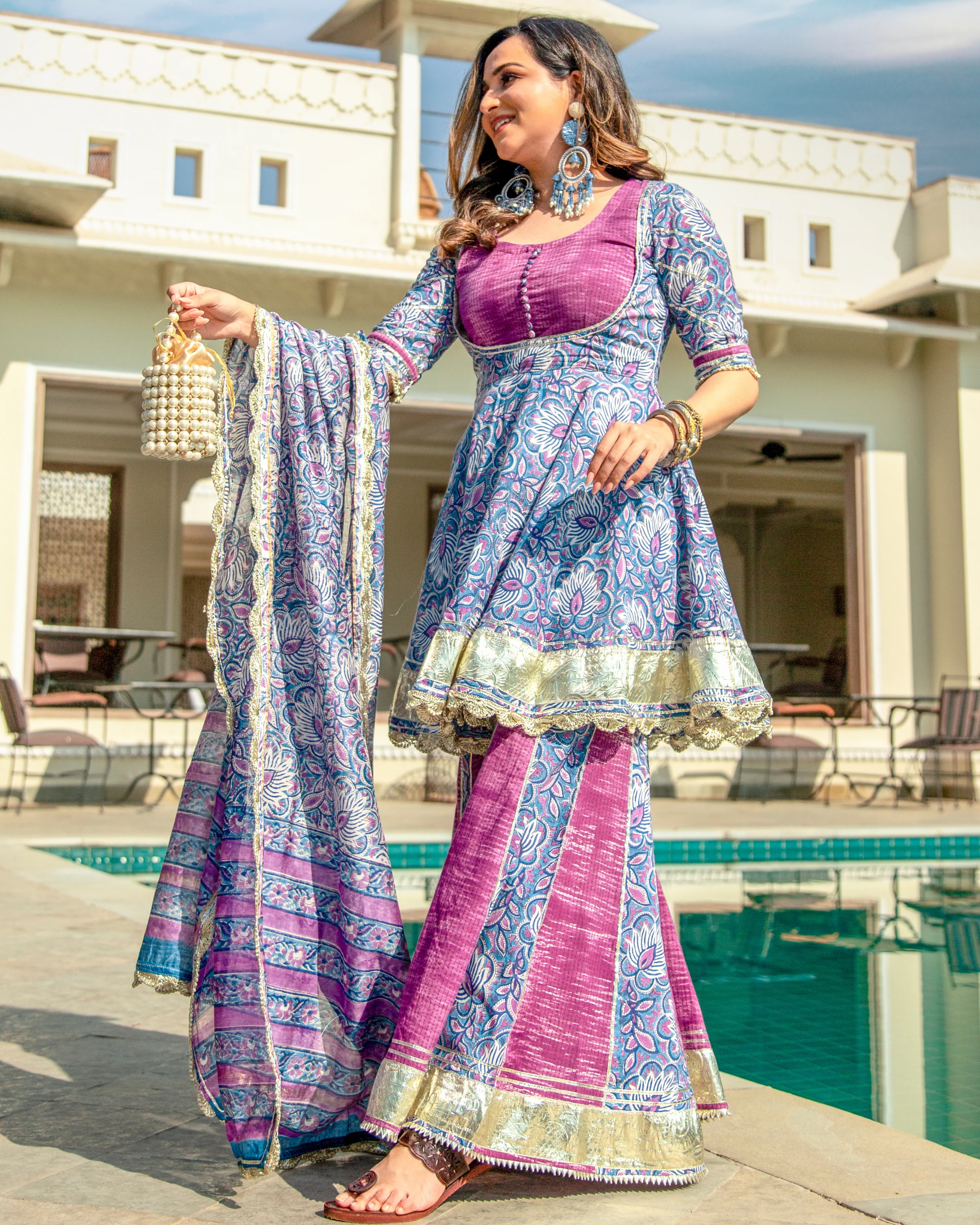 PURPLE ORCHID HANDBLOCK SHARARA SET - Image 3