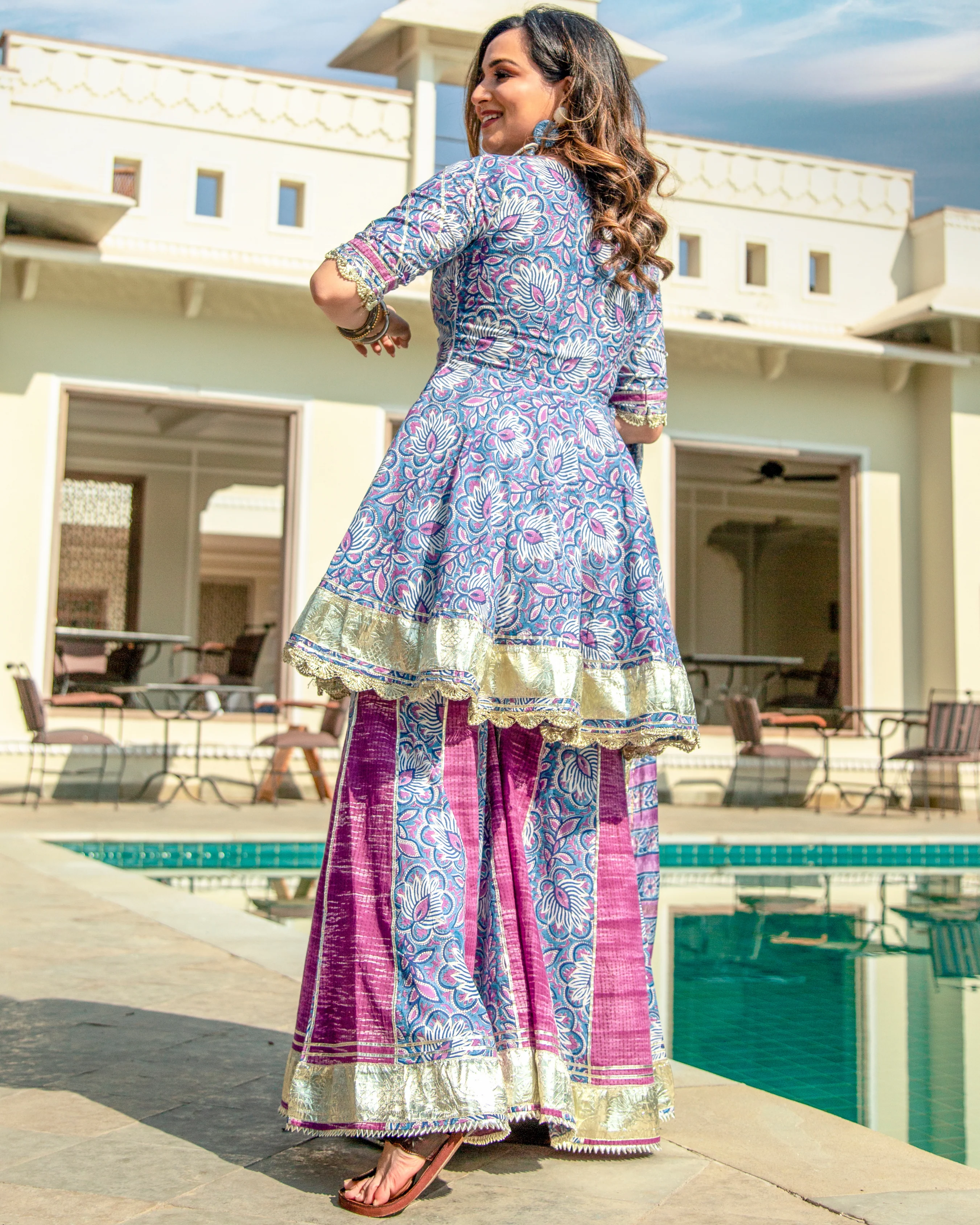 PURPLE ORCHID HANDBLOCK SHARARA SET - Image 4