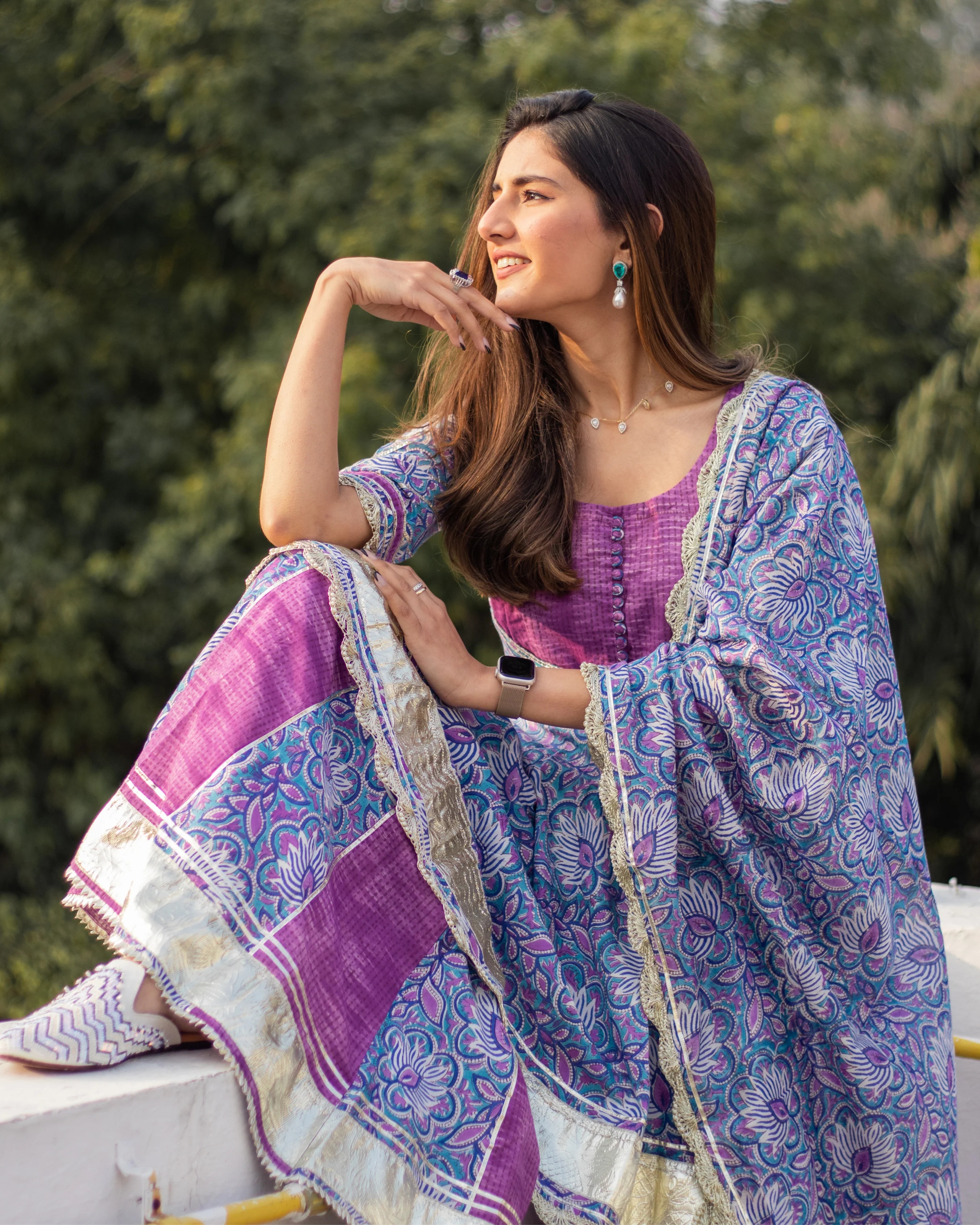 PURPLE ORCHID HANDBLOCK SHARARA SET - Image 6
