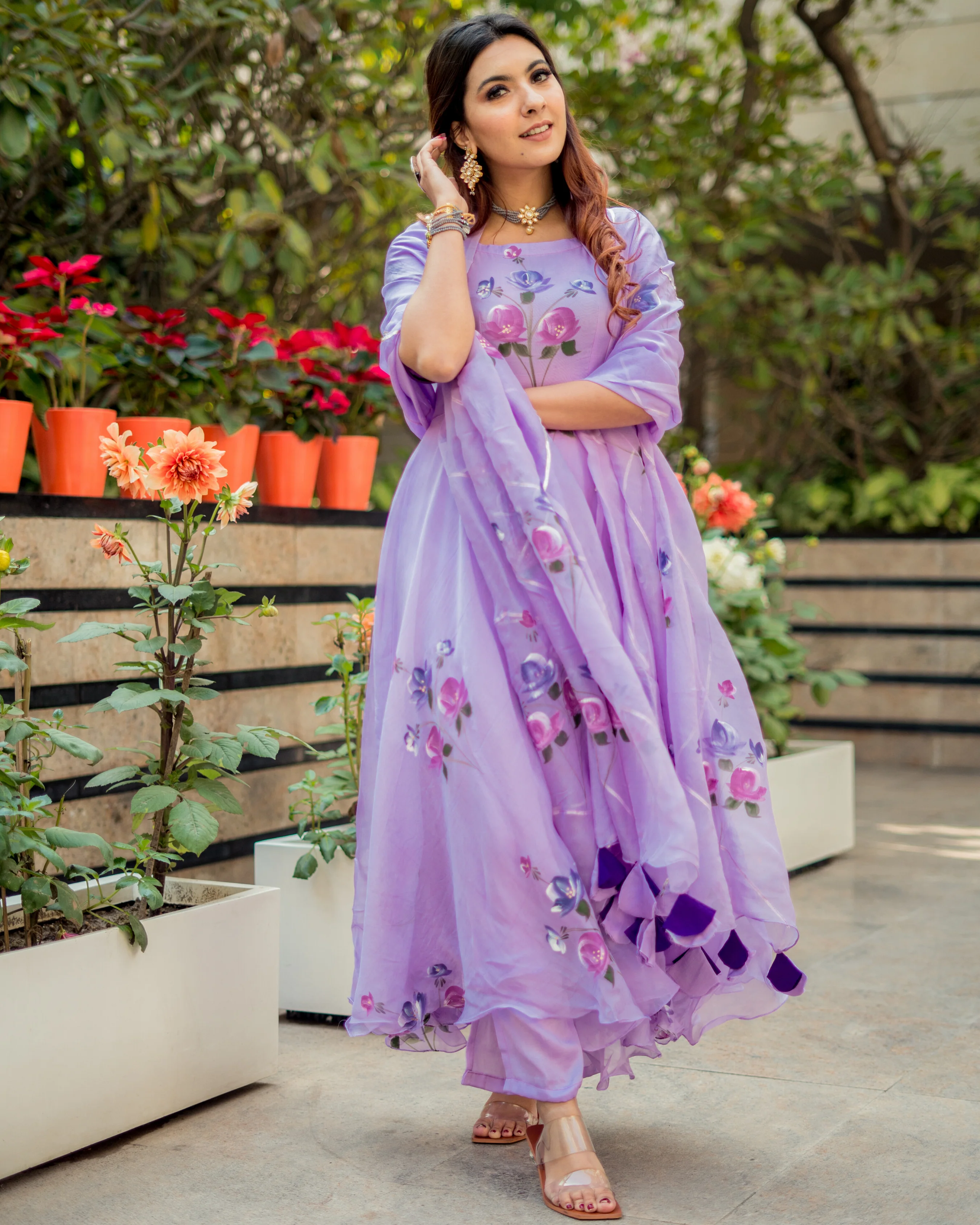 Lilac Organza Handpainted Suit Set - Image 3