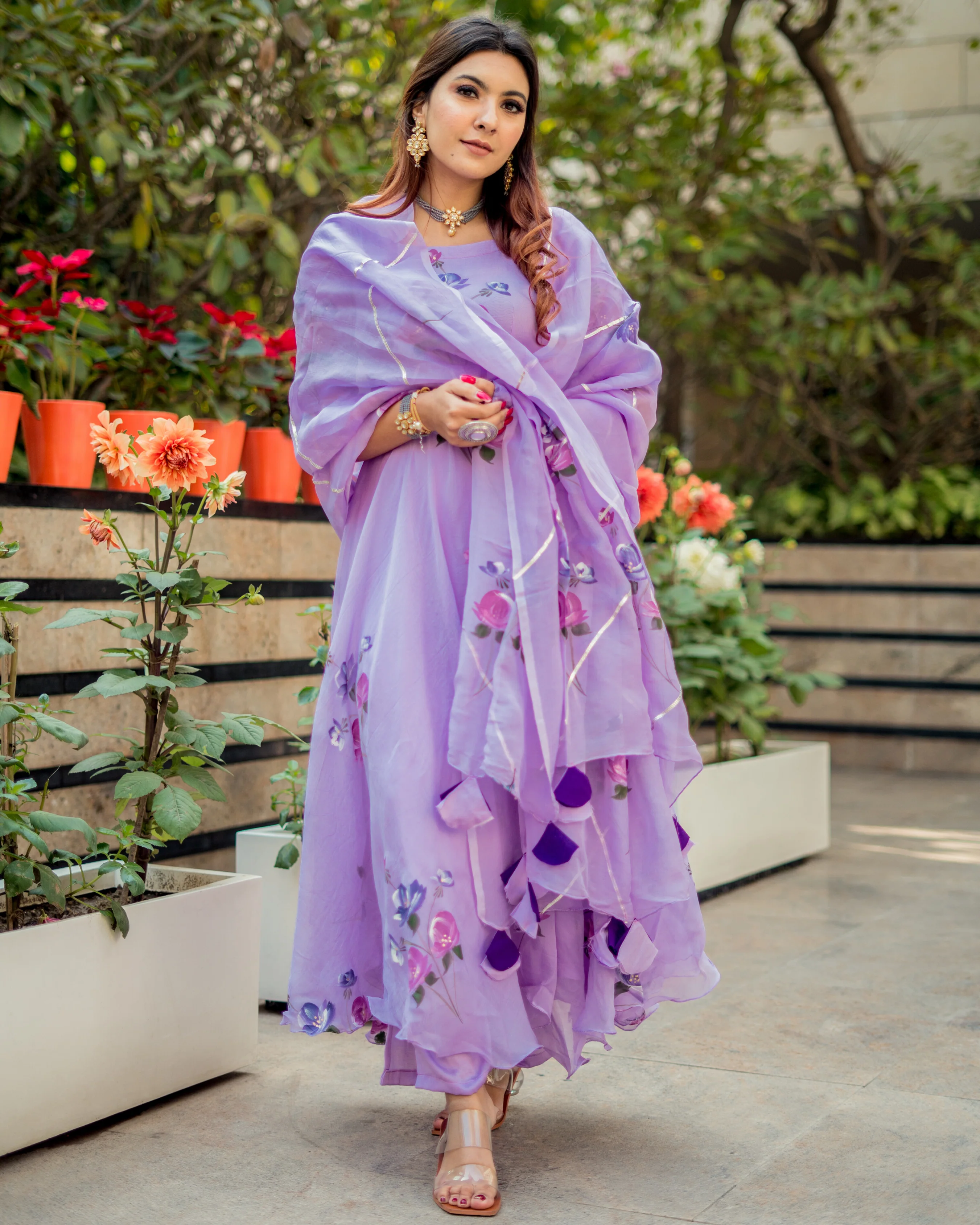 Lilac Organza Handpainted Suit Set - Image 4