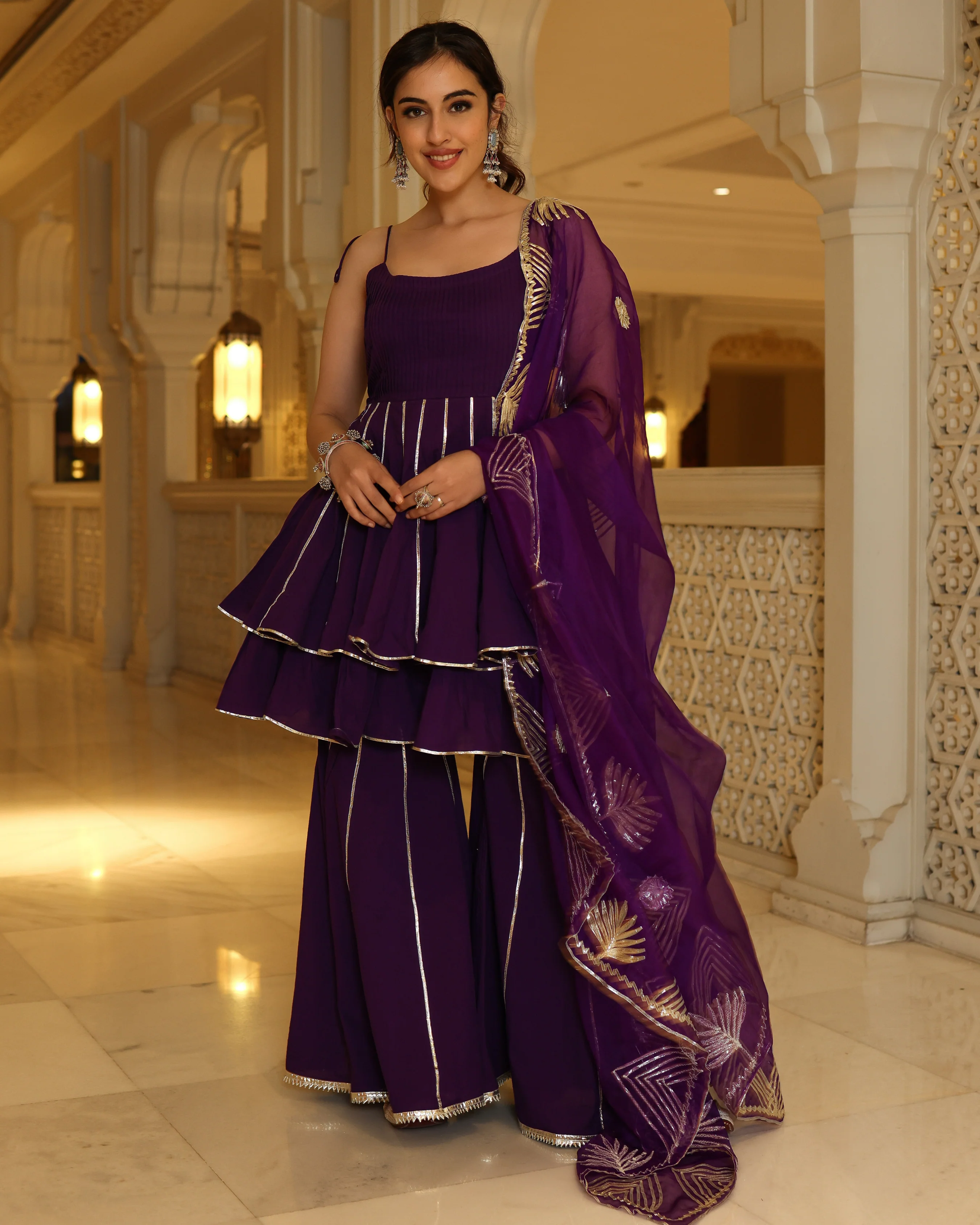 Purple Pennat Gotapatti Sharara Set - Image 2