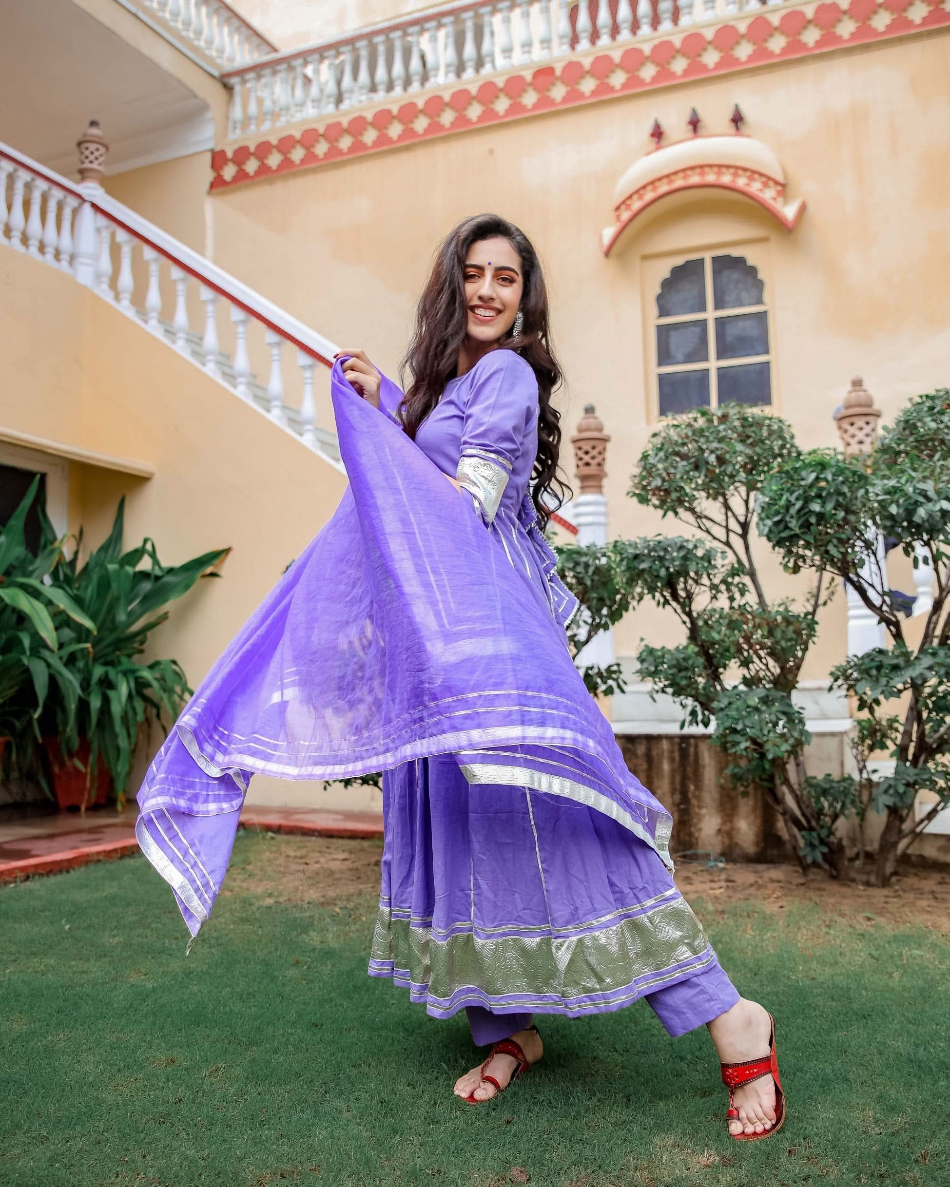 Purple Shimmer Gotapatti Anarkali Set - Image 3