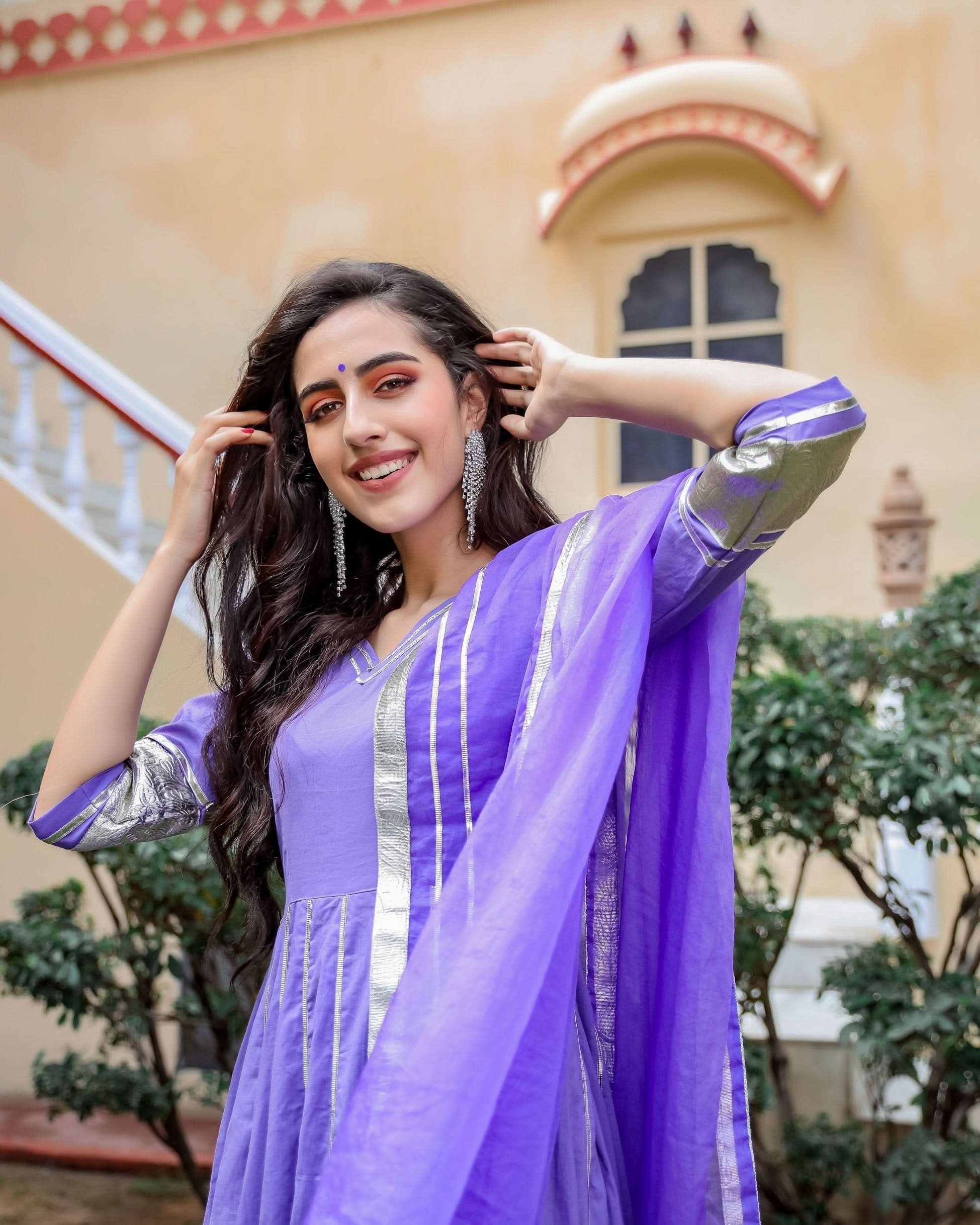 Purple Shimmer Gotapatti Anarkali Set - Image 4