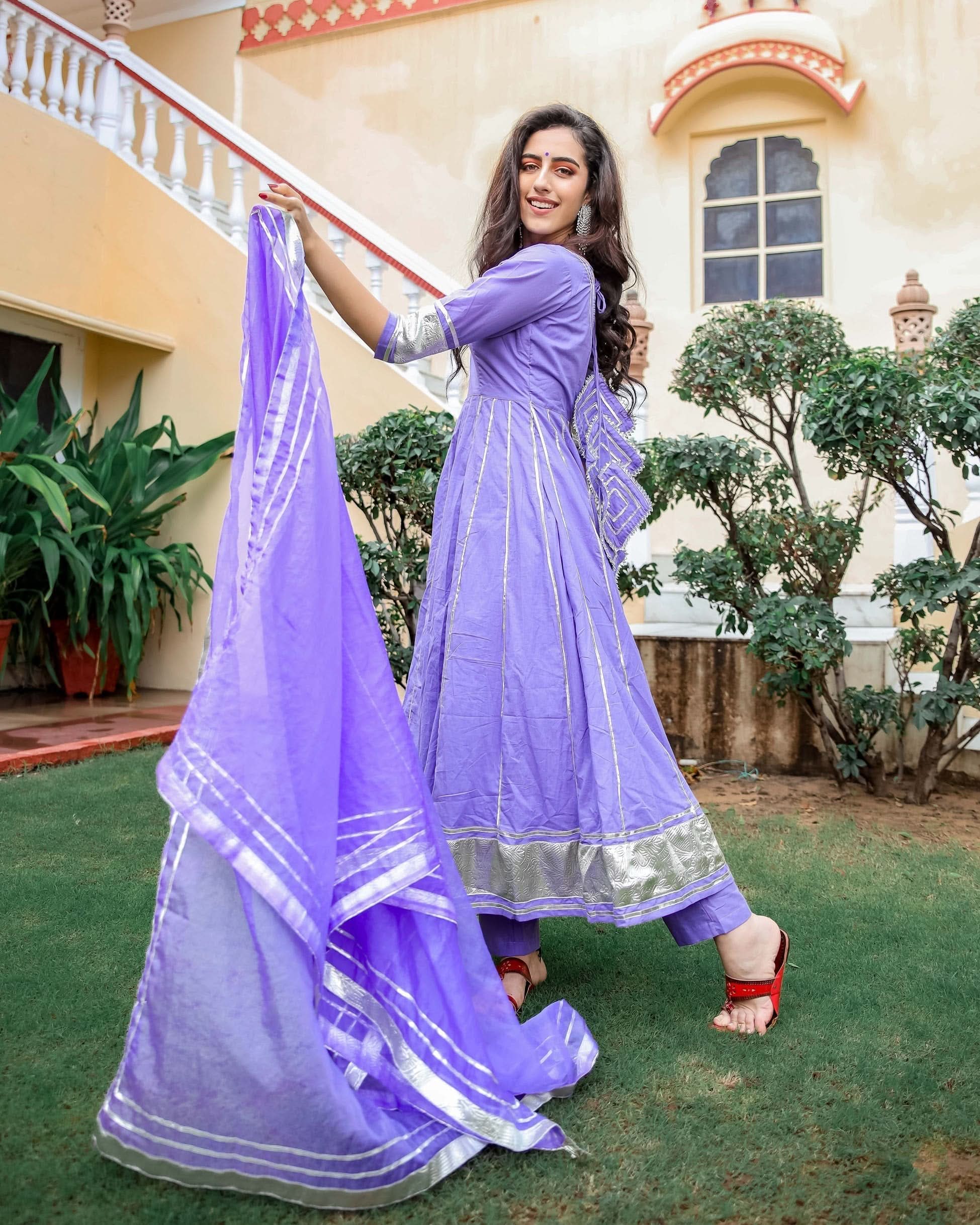 Purple Shimmer Gotapatti Anarkali Set - Image 5