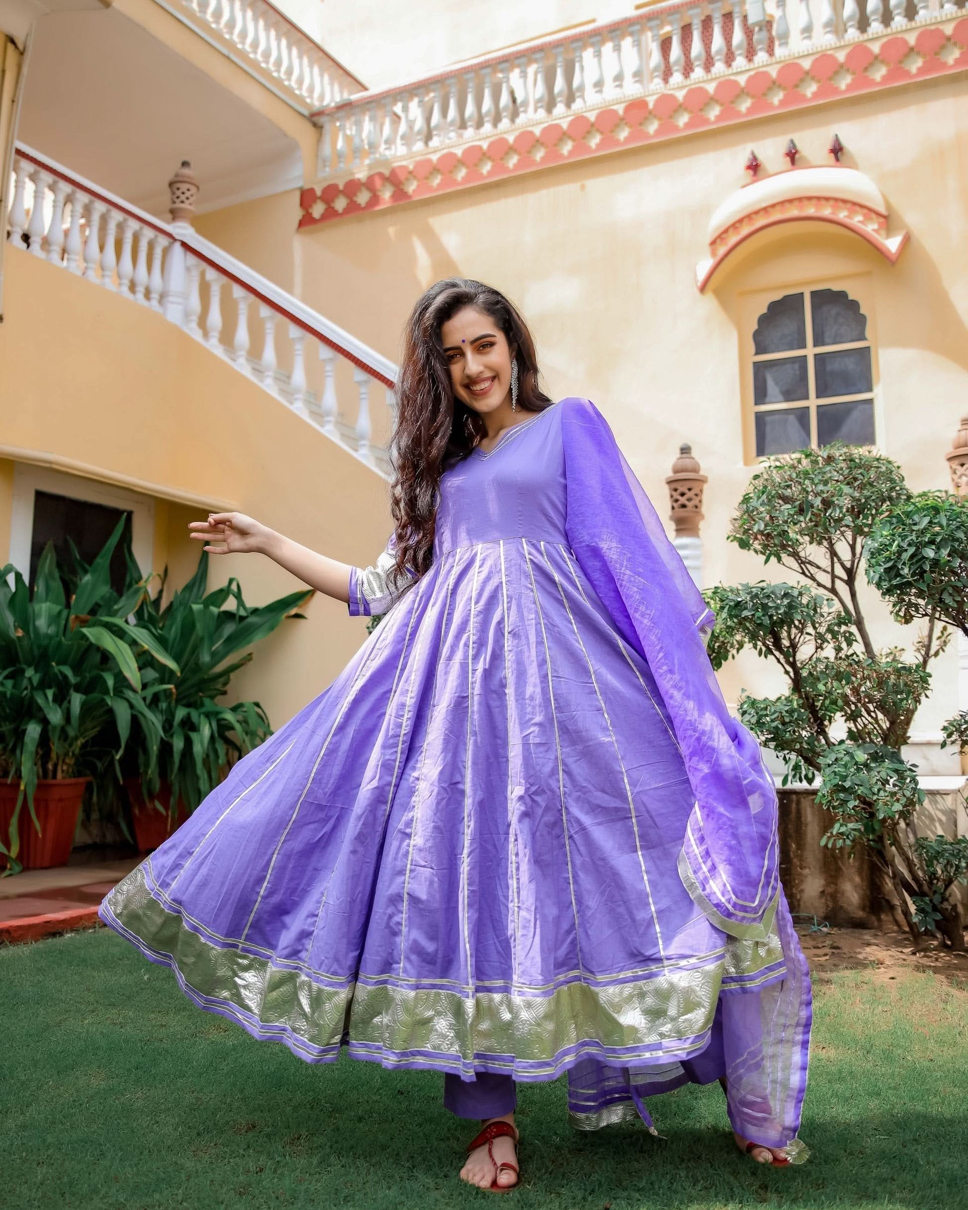 Purple Shimmer Gotapatti Anarkali Set - Image 6