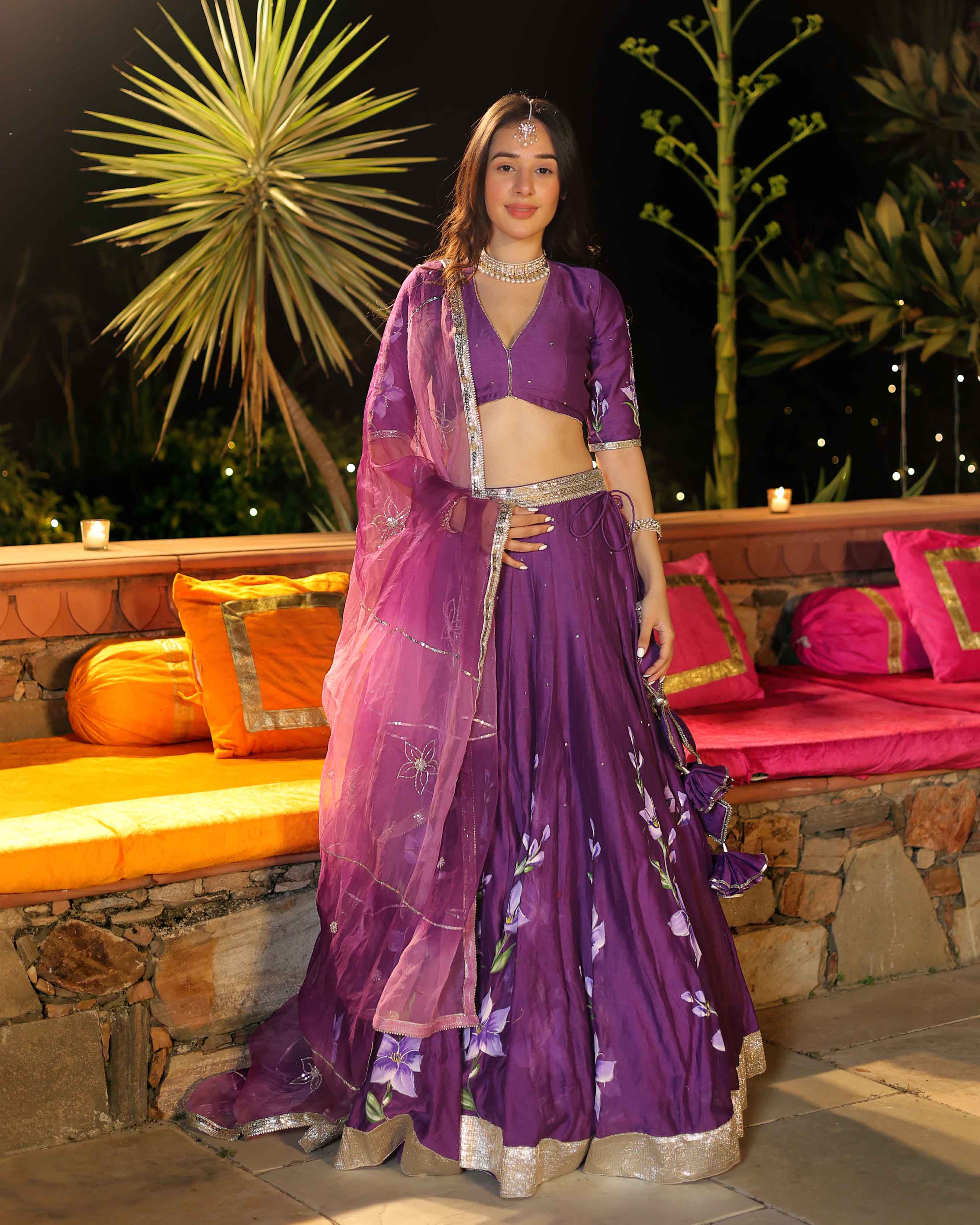 Purple Whisper Handpainted Chanderi Lehenga Set - Image 6