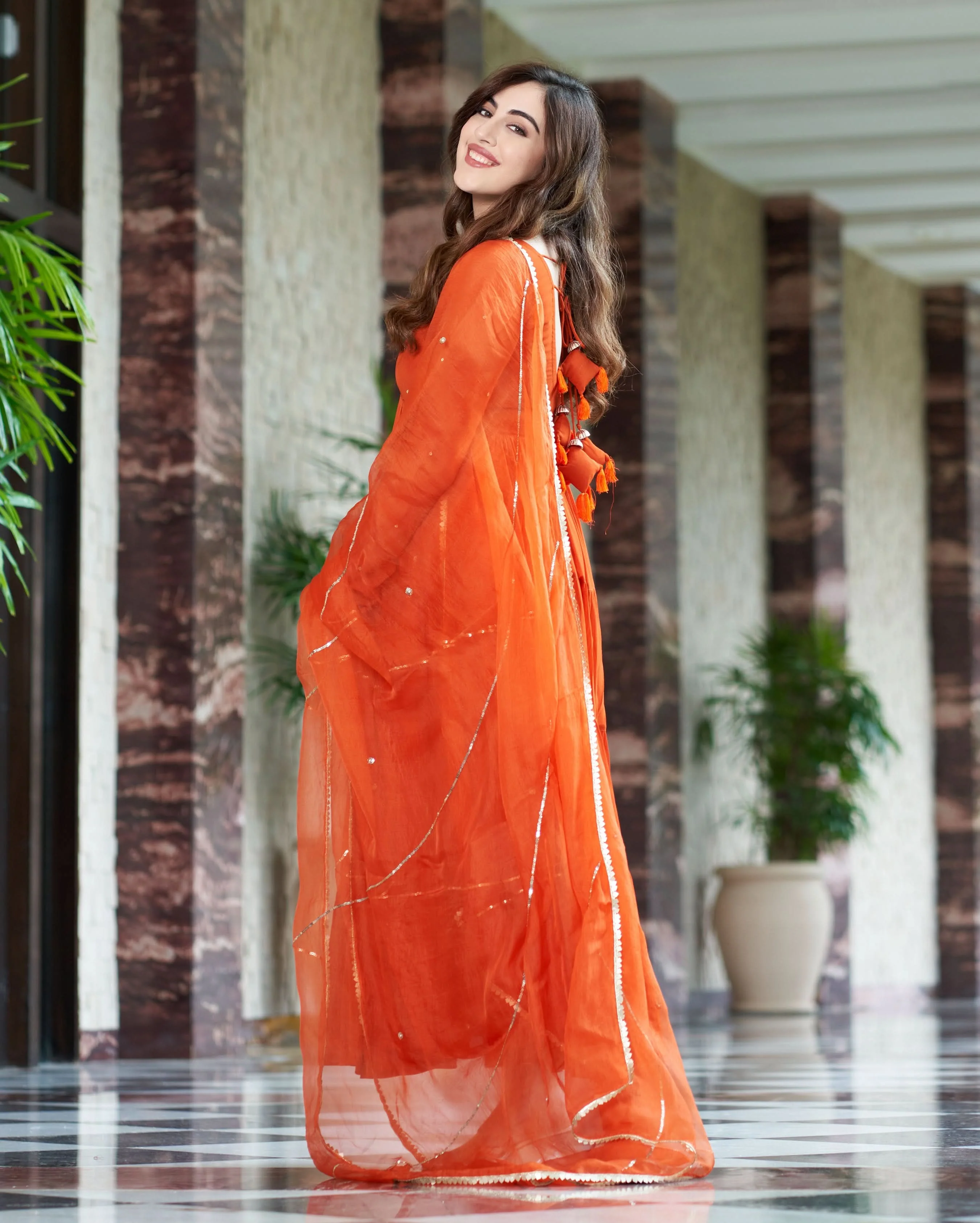 Rachna Orange Embroidered Georgette Suit Set - Image 4