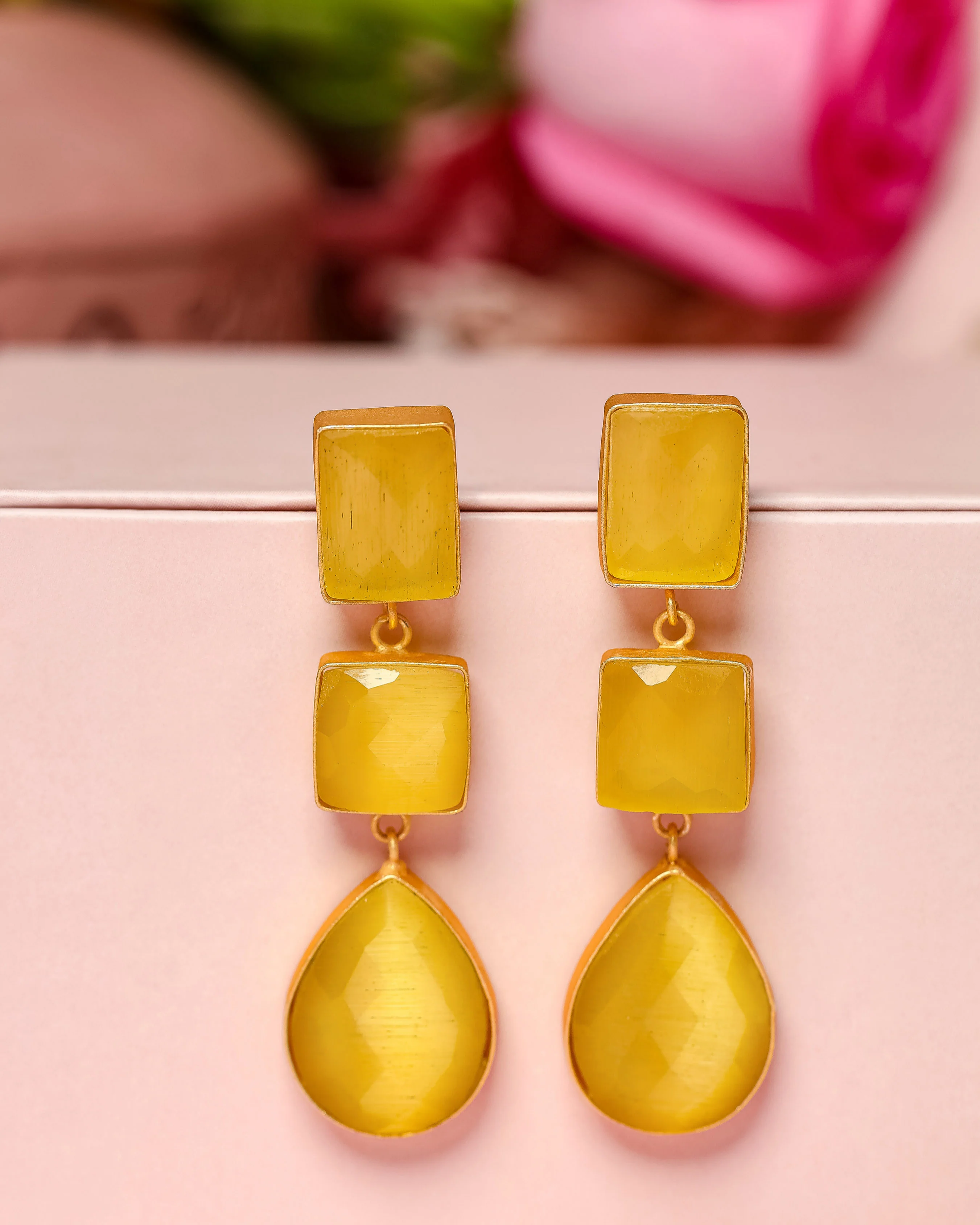 Radiant Yellow Handcrafted Brass Earrings - Image 3