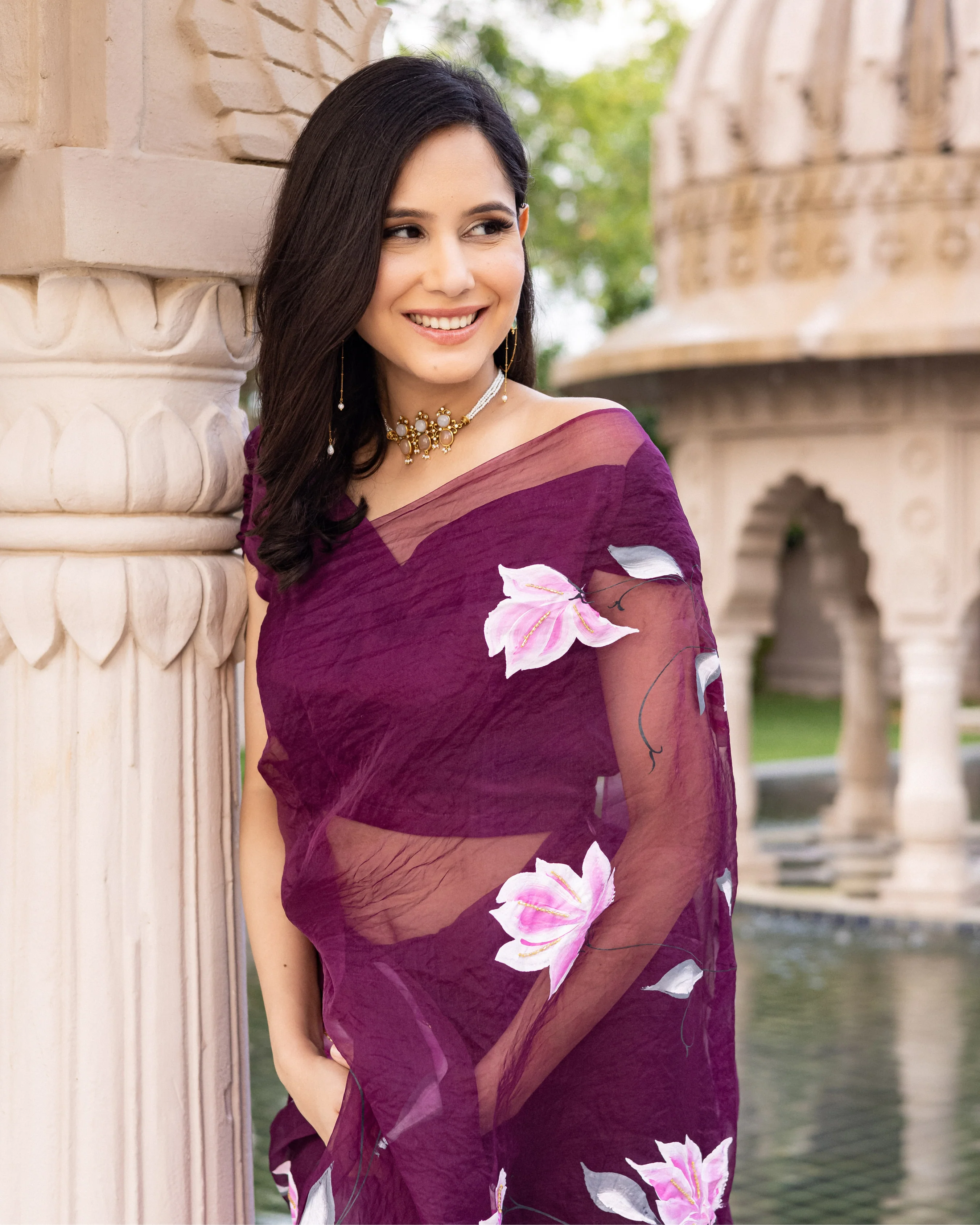 Ragmala Handpainted Organza Saree - Image 7