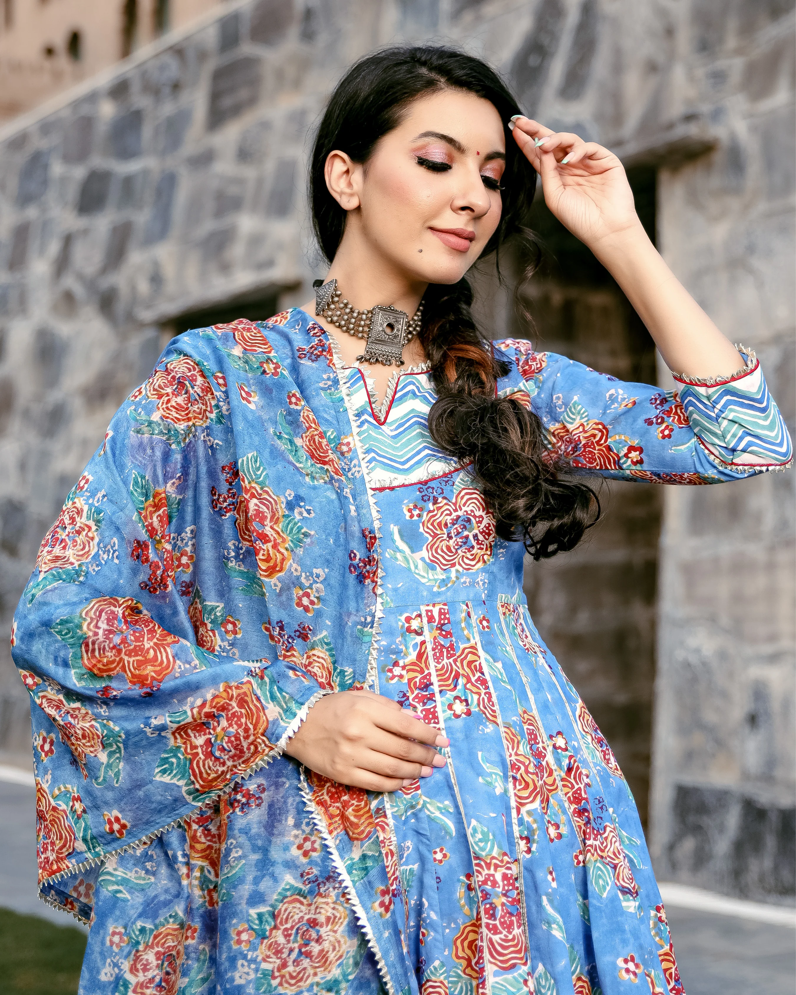 Rain Flower Handblock Gota Sharara Set - Image 2