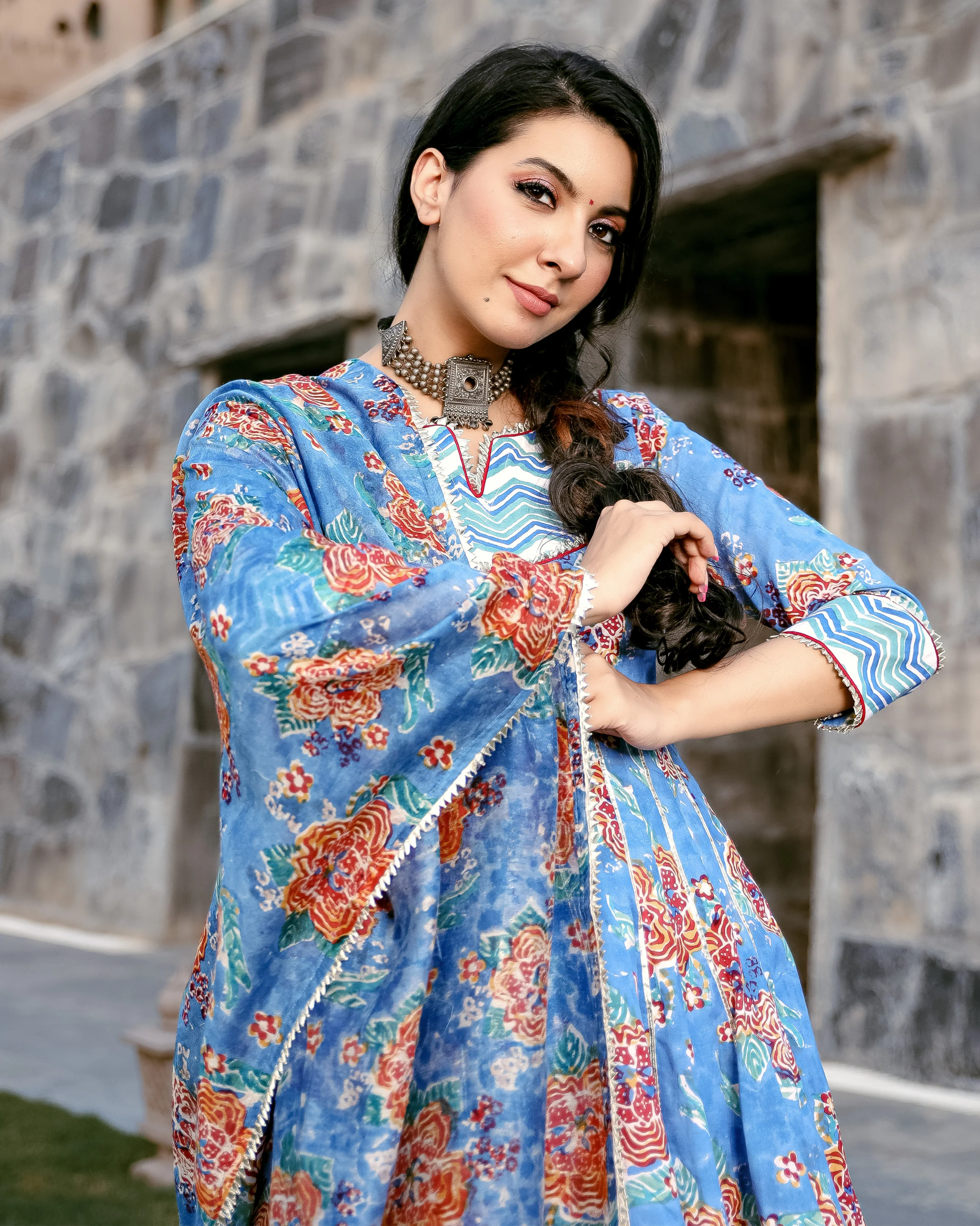 Rain Flower Handblock Gota Sharara Set - Image 5