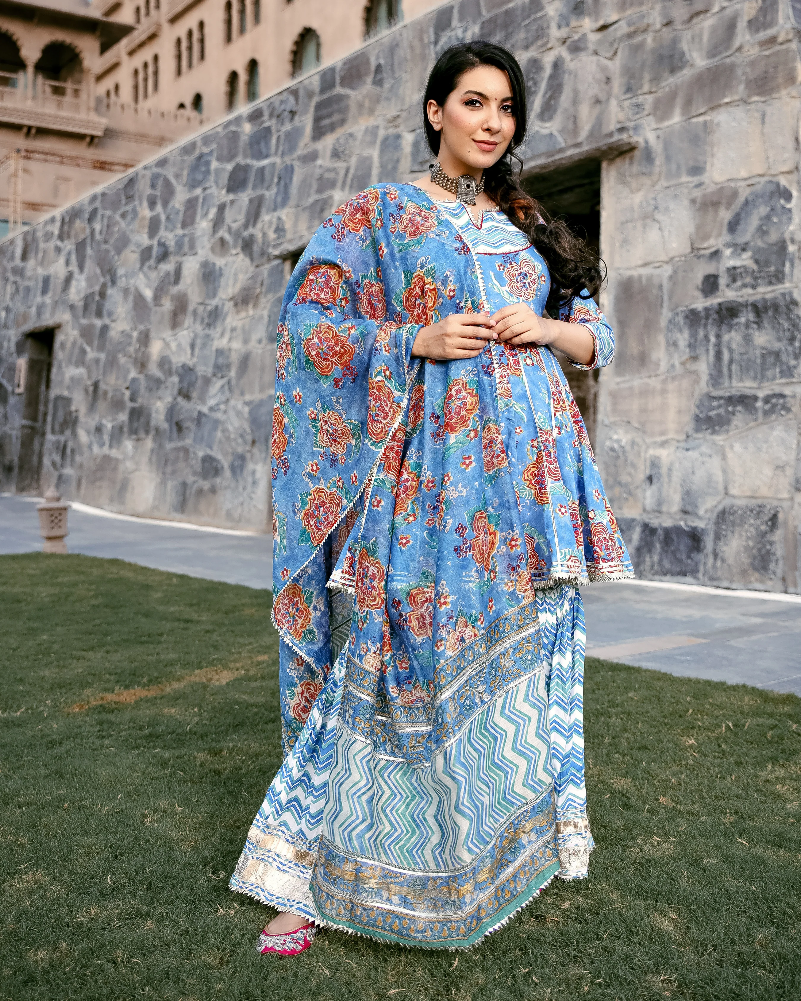 Rain Flower Handblock Gota Sharara Set - Image 7