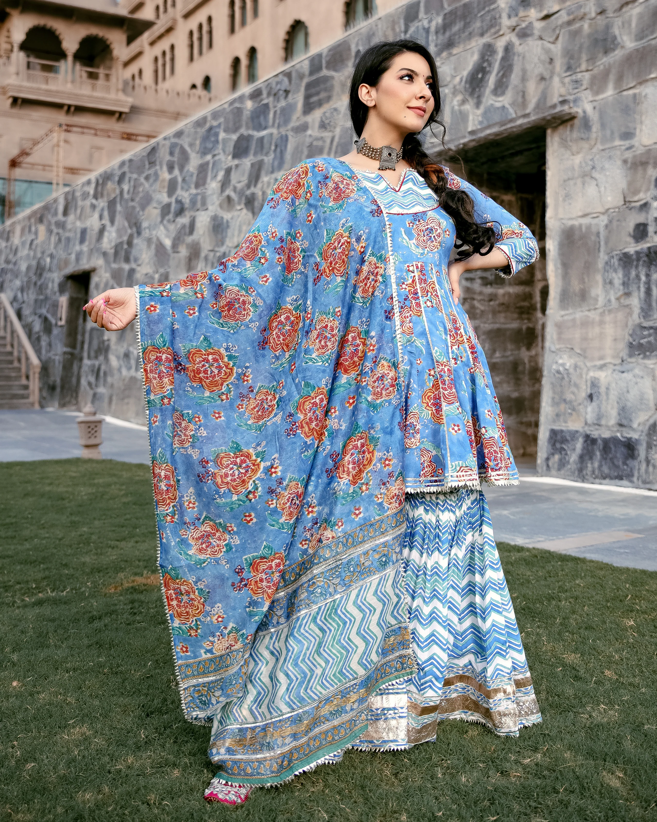Rain Flower Handblock Gota Sharara Set - Image 8