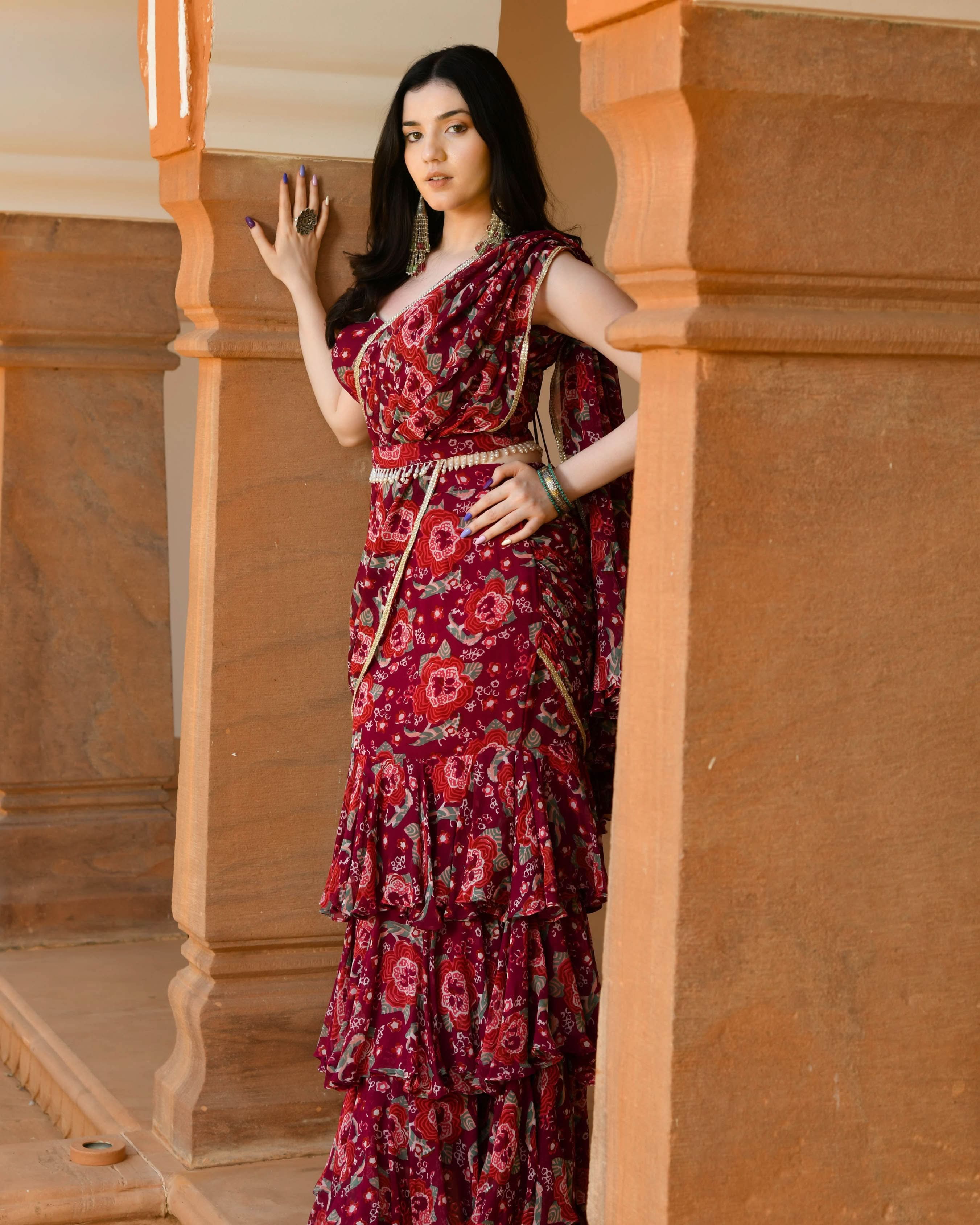 Raina Georgette Pre draped Saree - Image 3