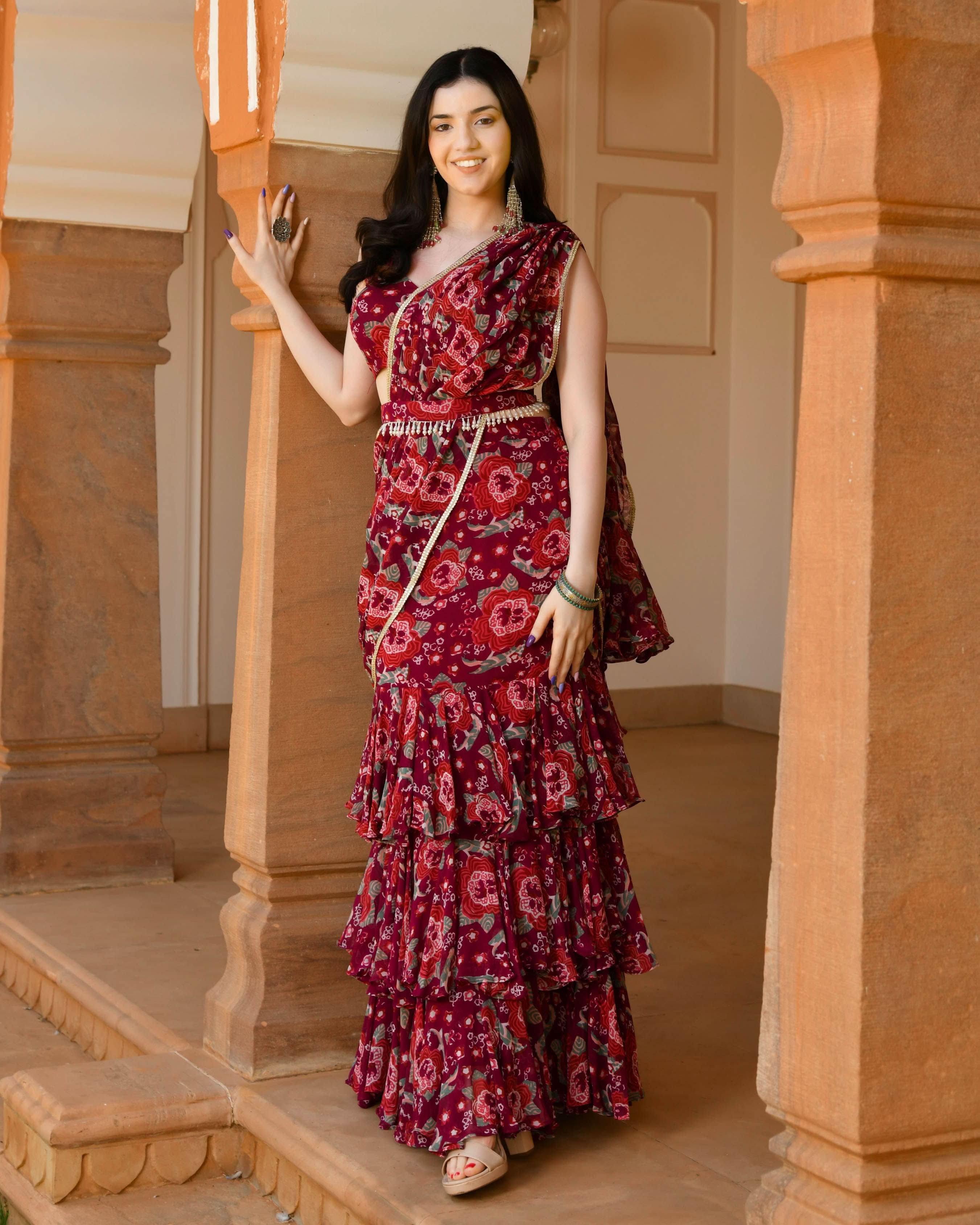 Raina Georgette Pre draped Saree - Image 4