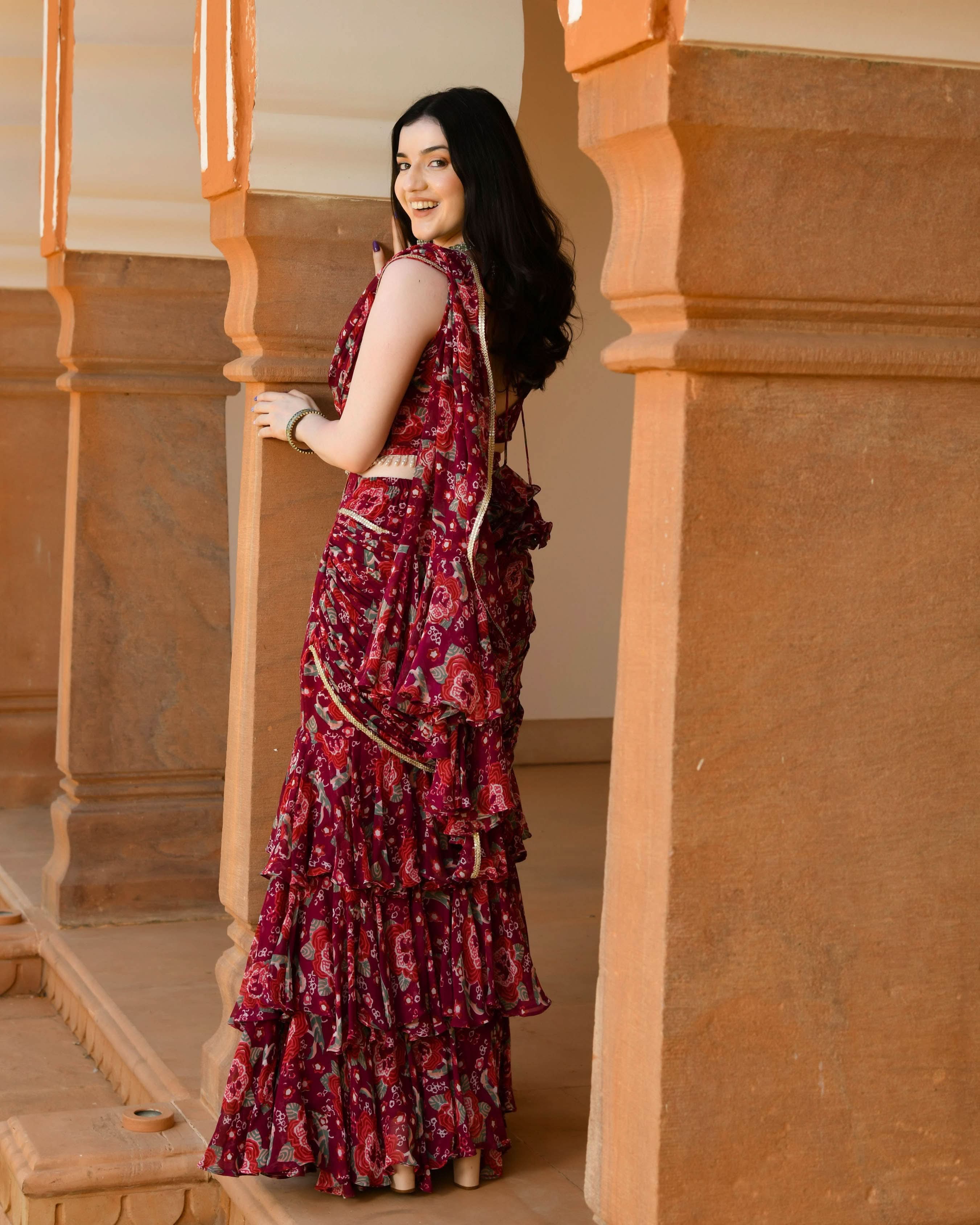 Raina Georgette Pre draped Saree - Image 5