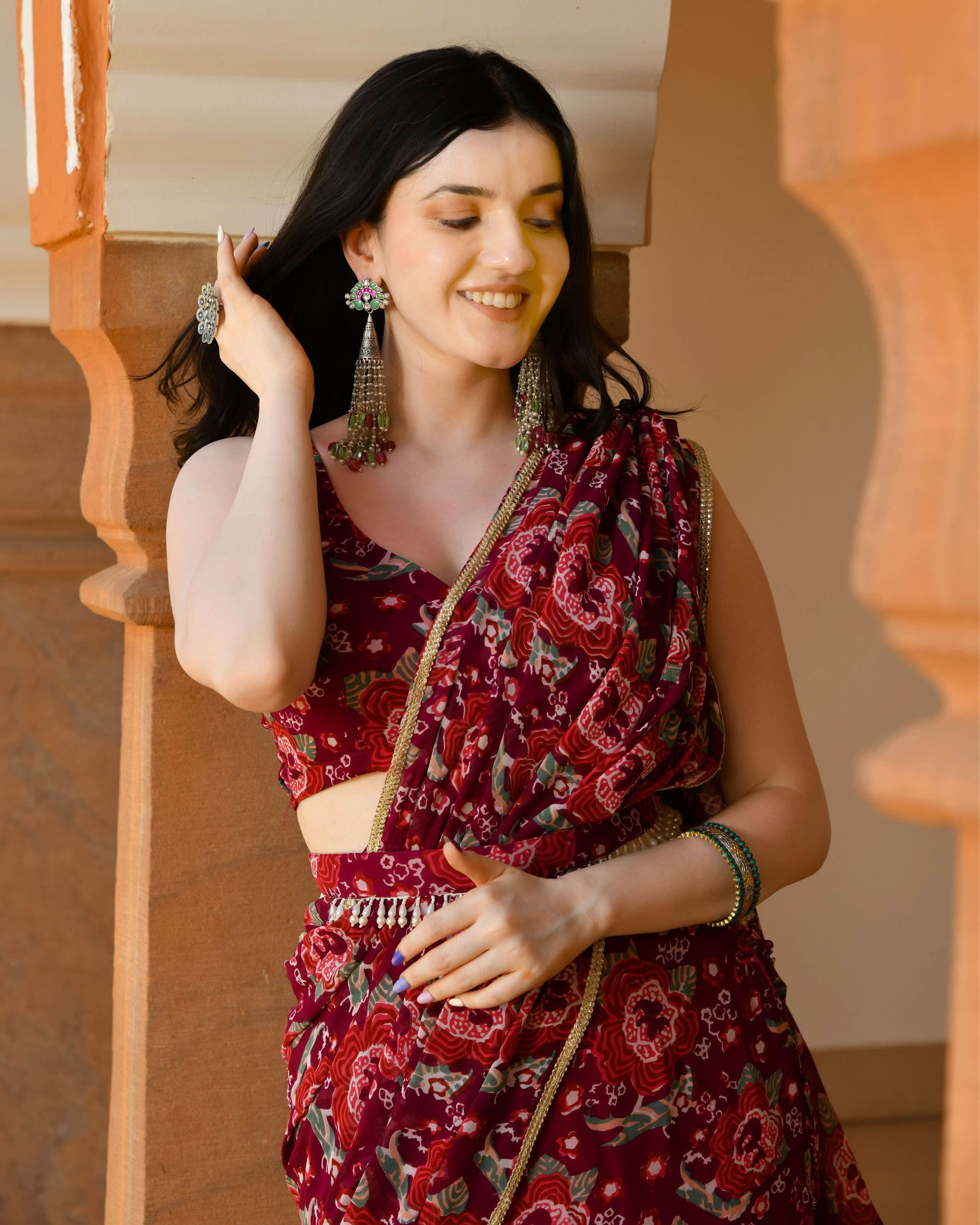 Raina Georgette Pre draped Saree - Image 6