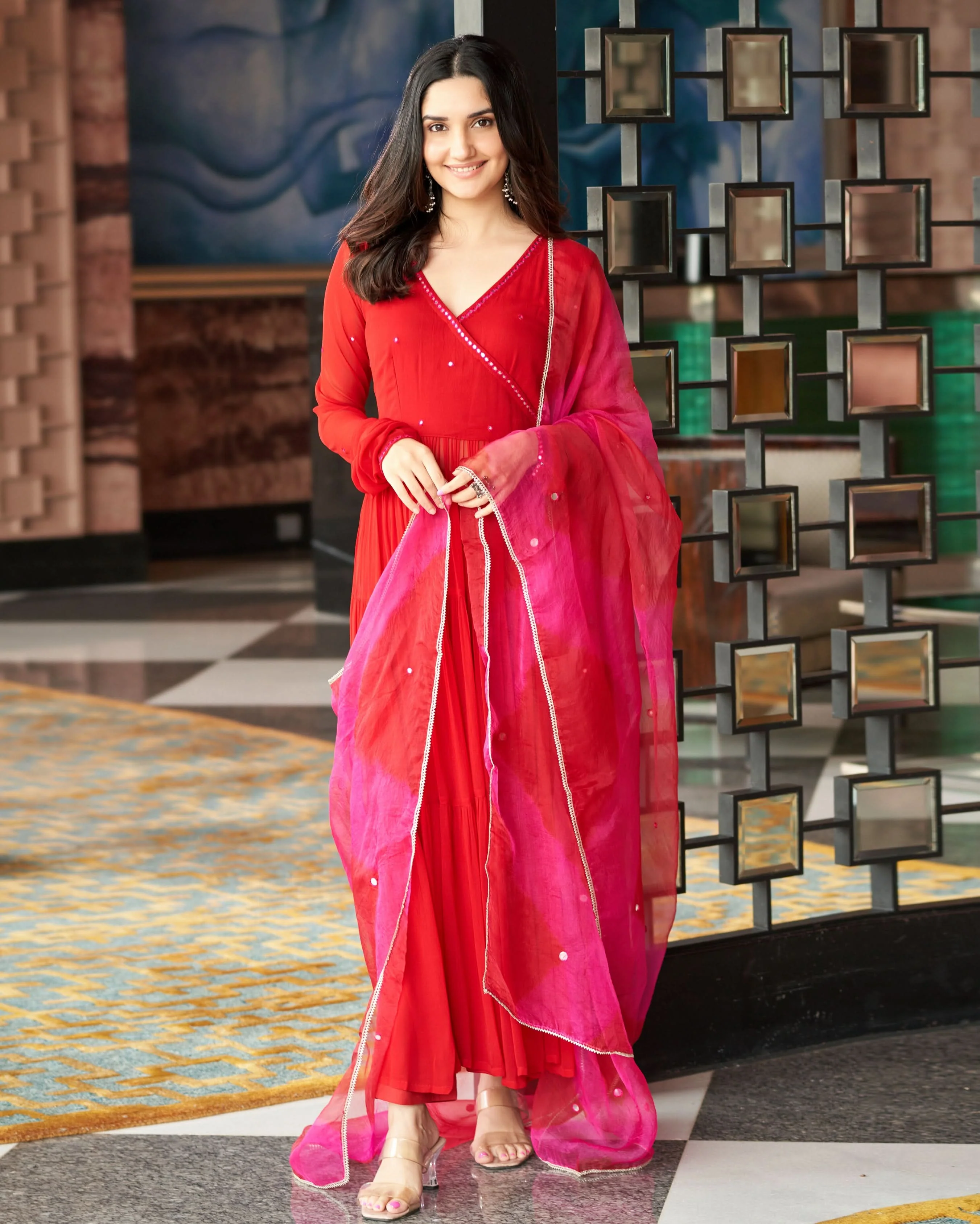 Rajni Red Embroidered Georgette Suit Set - Image 2