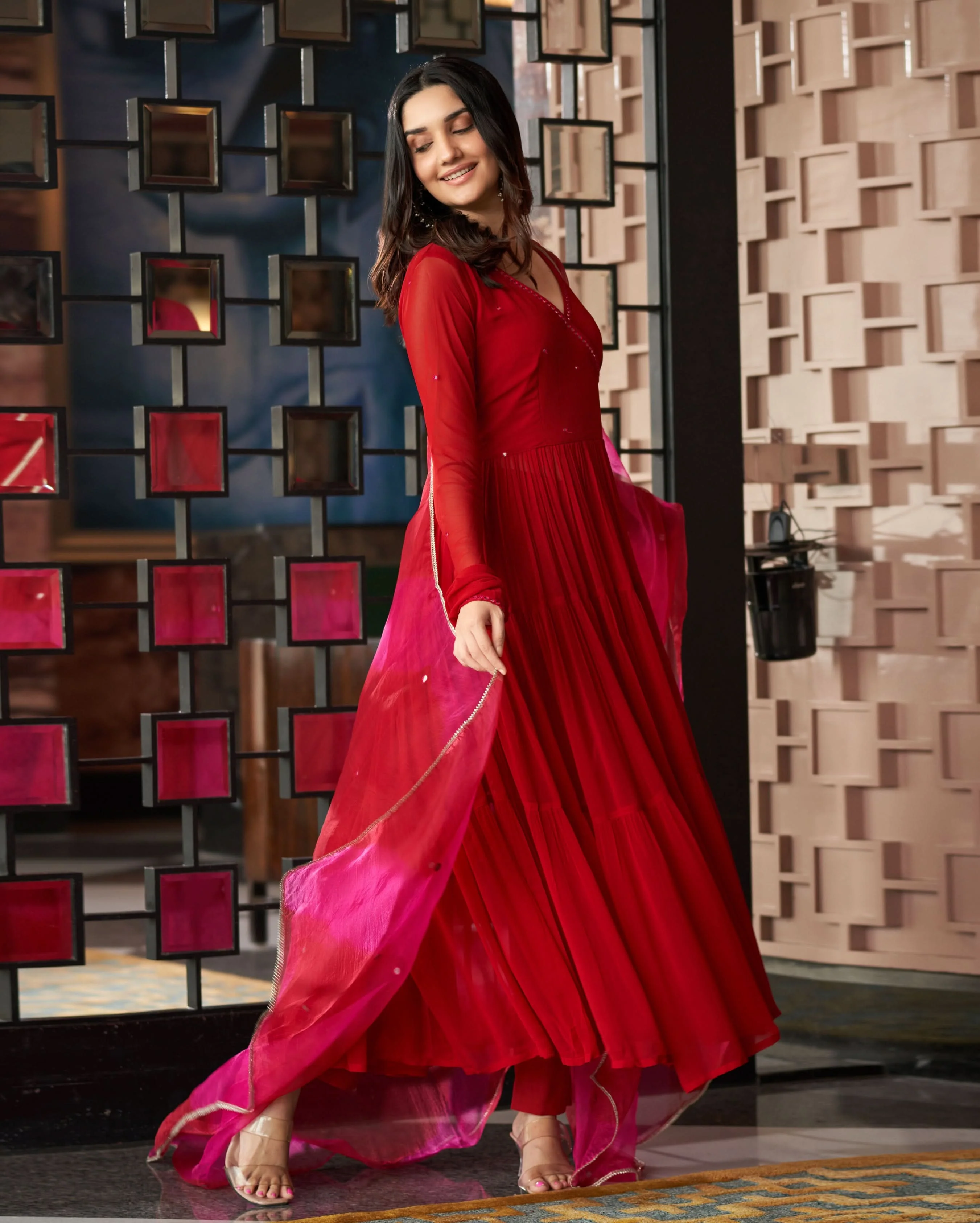 Rajni Red Embroidered Georgette Suit Set - Image 6