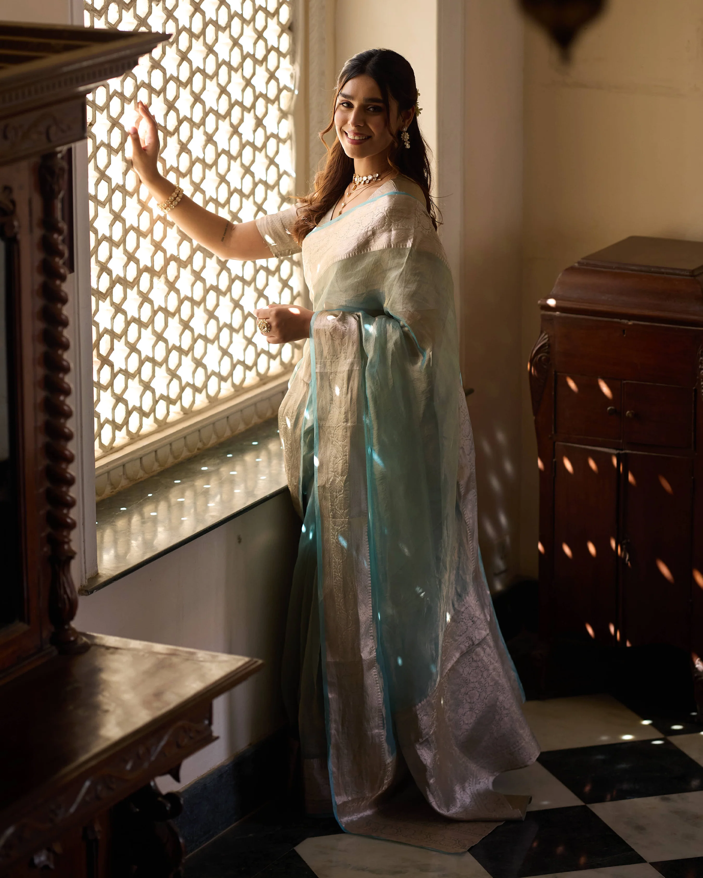Rajni Sage Blue Solid Pure Tissue Saree - Image 2