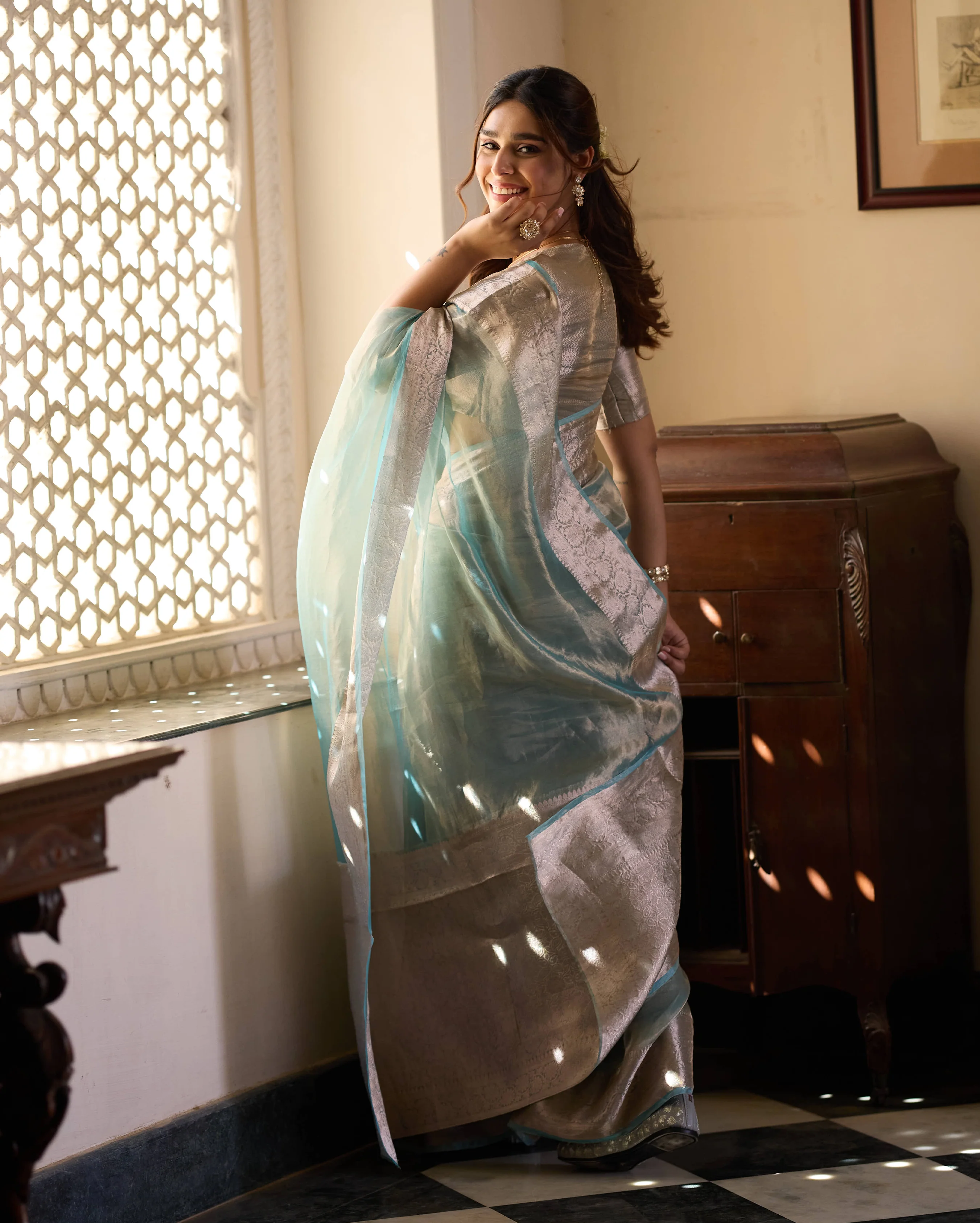 Rajni Sage Blue Solid Pure Tissue Saree - Image 5