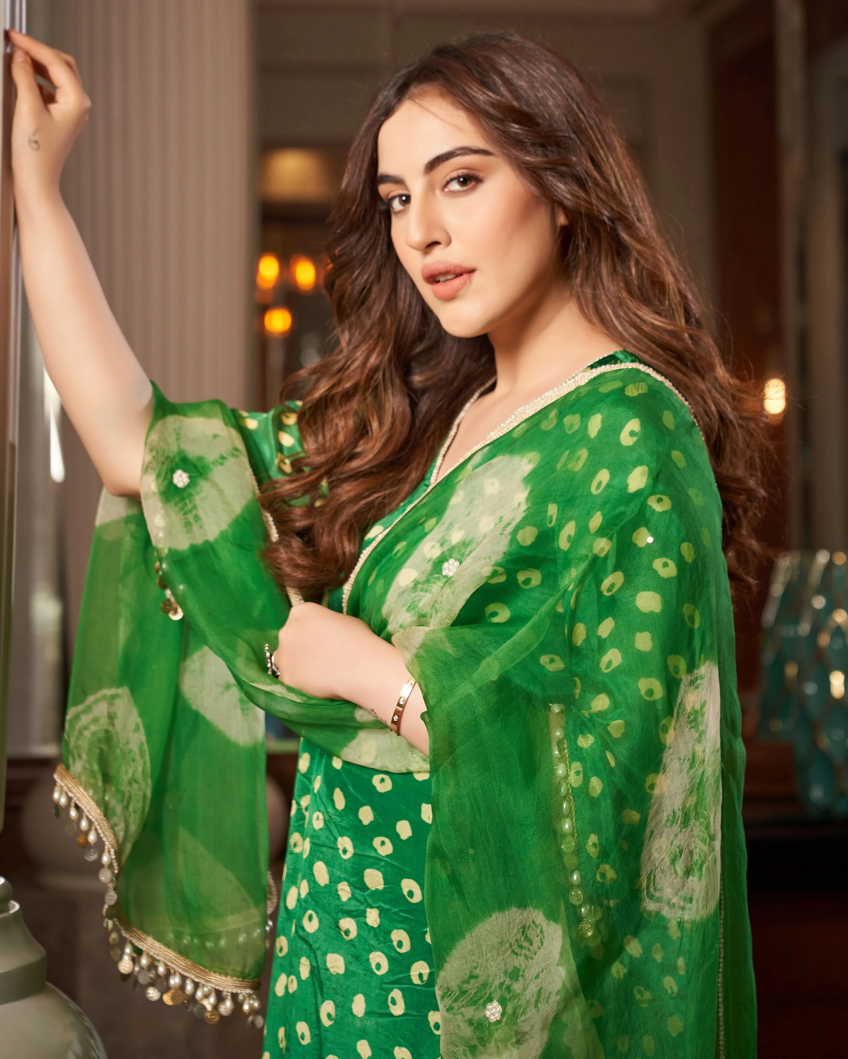 Raksika Green Bandhani Silk Suit Set - Image 5