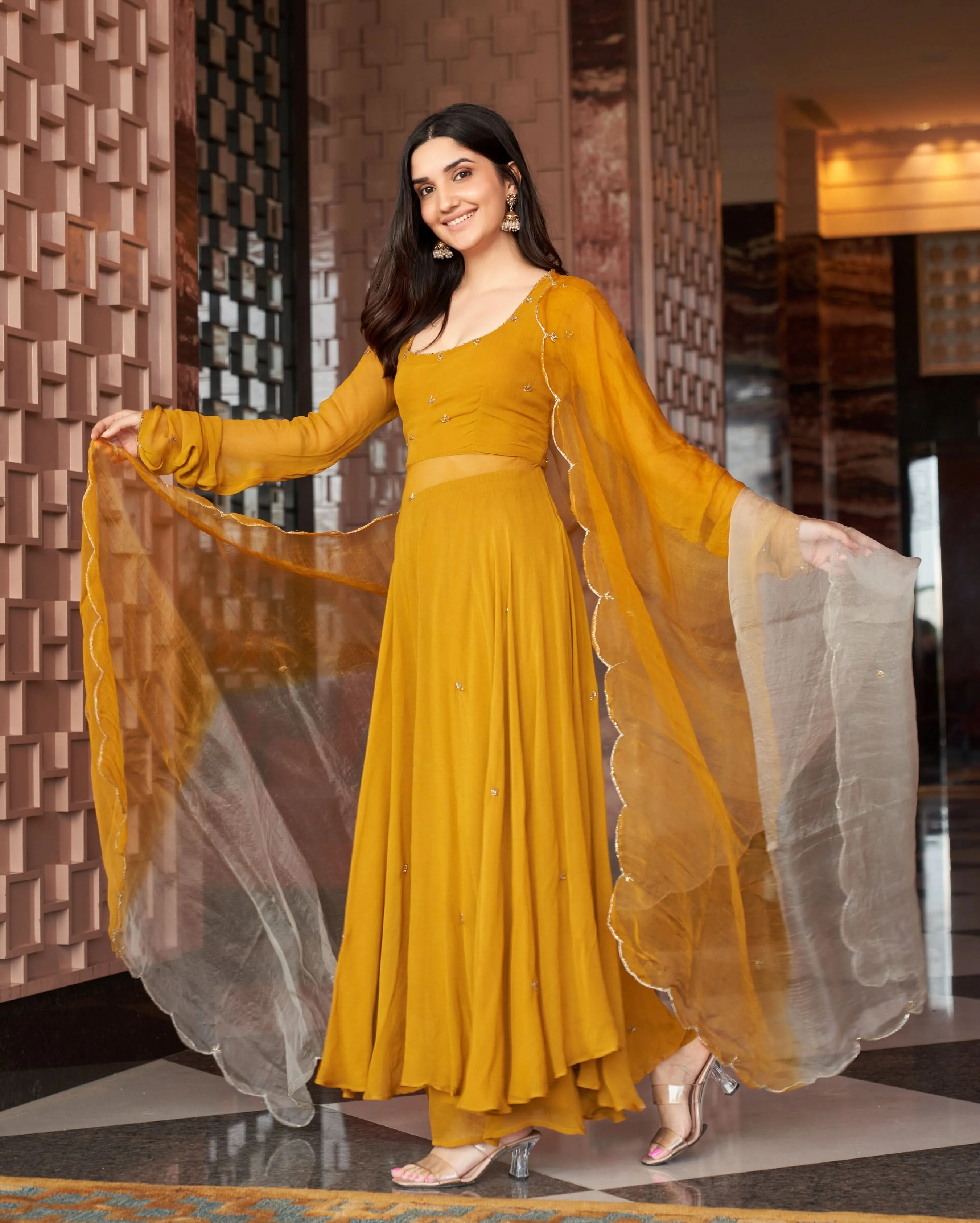 Rangat Mustard Yellow Embroidered Georgette Suit Set - Image 4