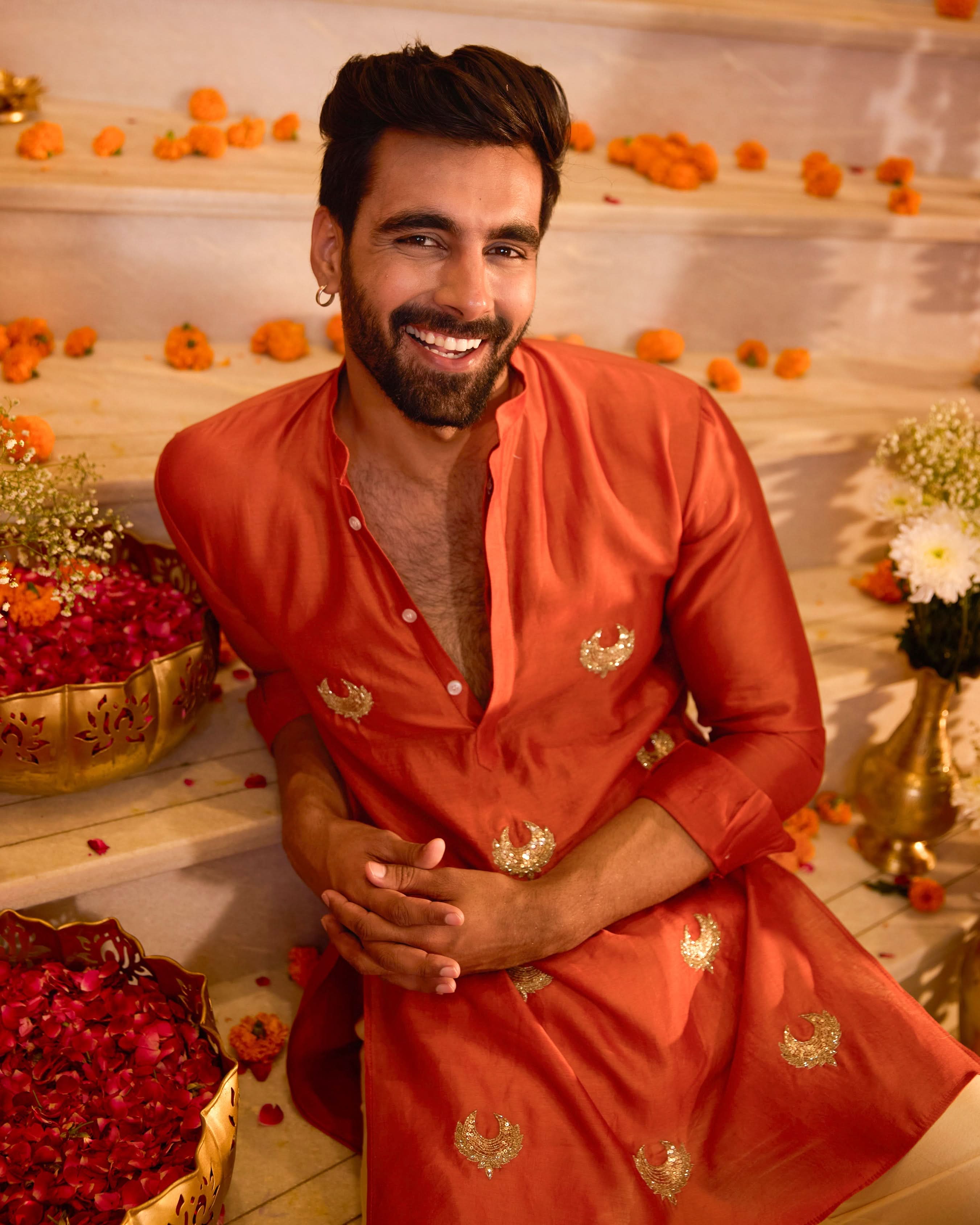 Ratnav Orange Embroidered Chanderi Kurta - Image 5