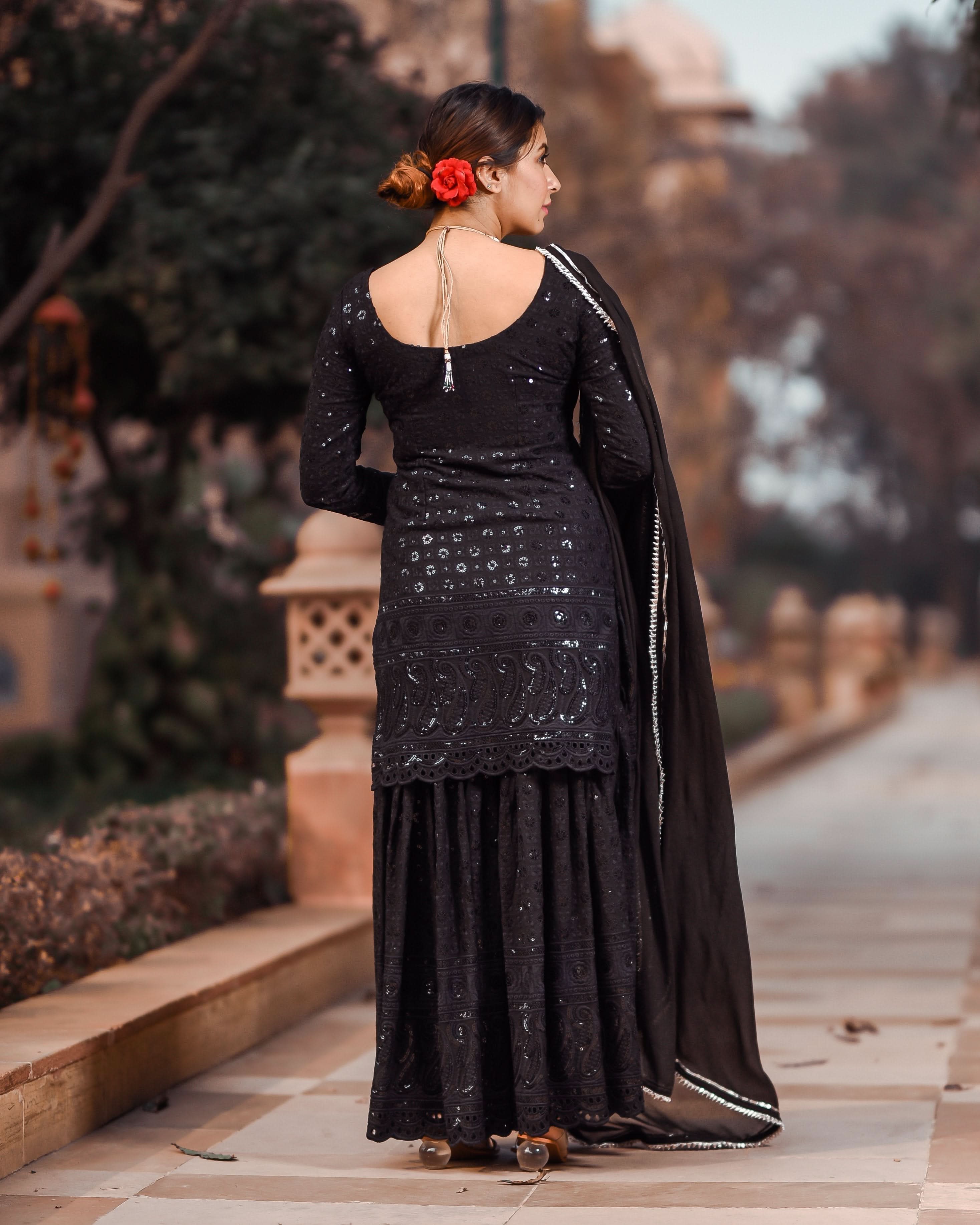 Raven Black Chikankari Sharara Set - Image 4