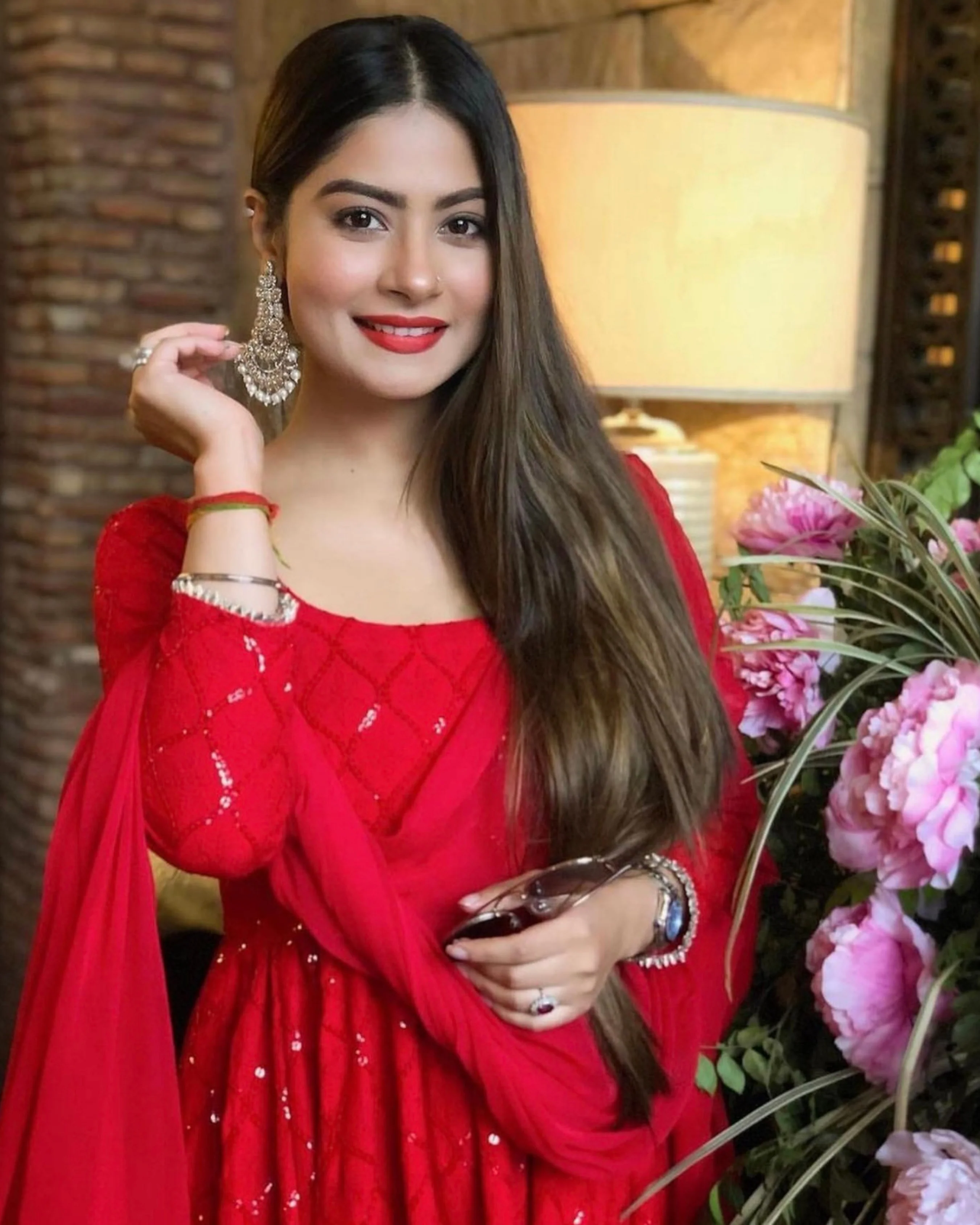 Red Chikankari Anarkali Set - Image 2