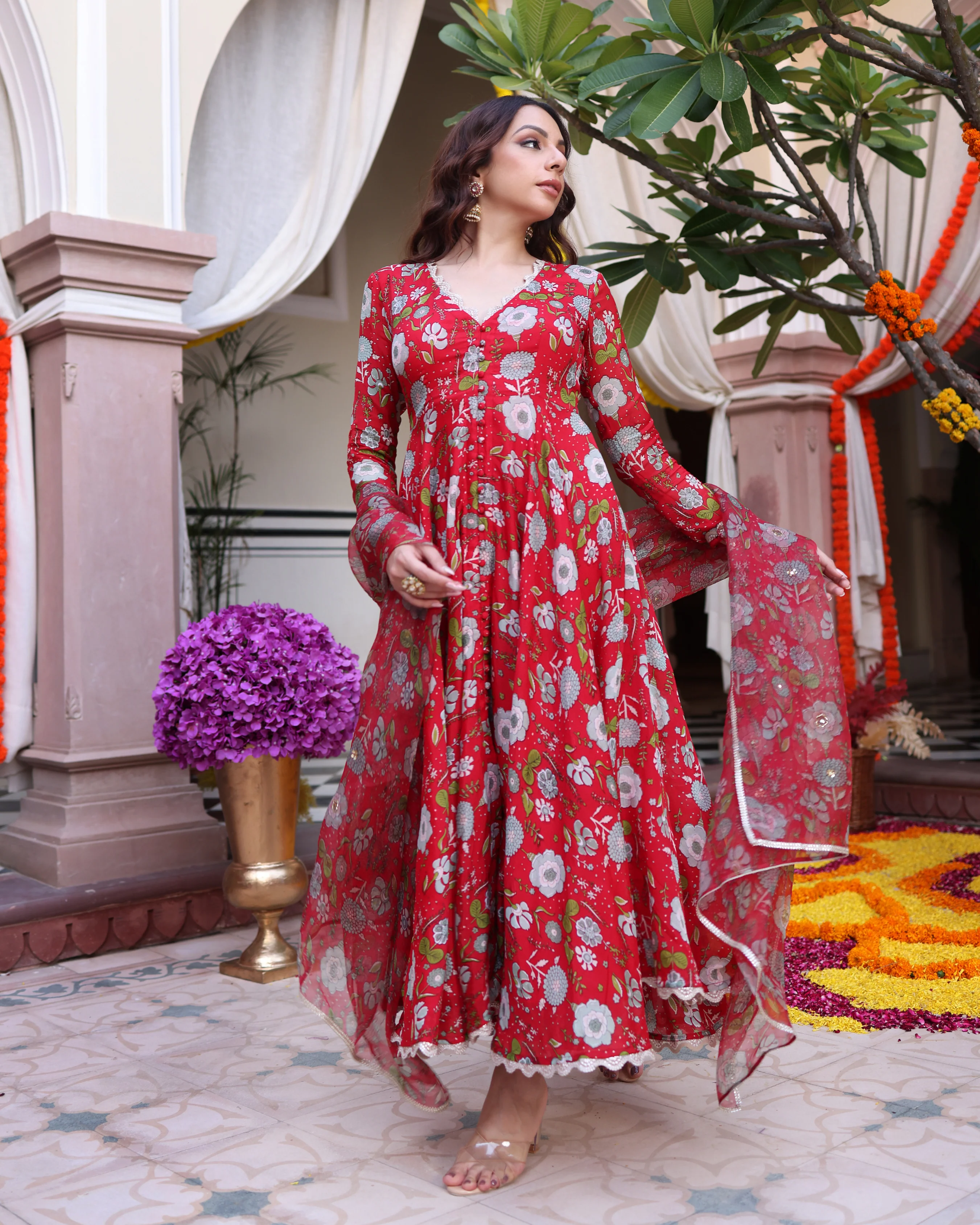 Red Dahlia Dreamscape Printed Chinon Suit Set - Image 7