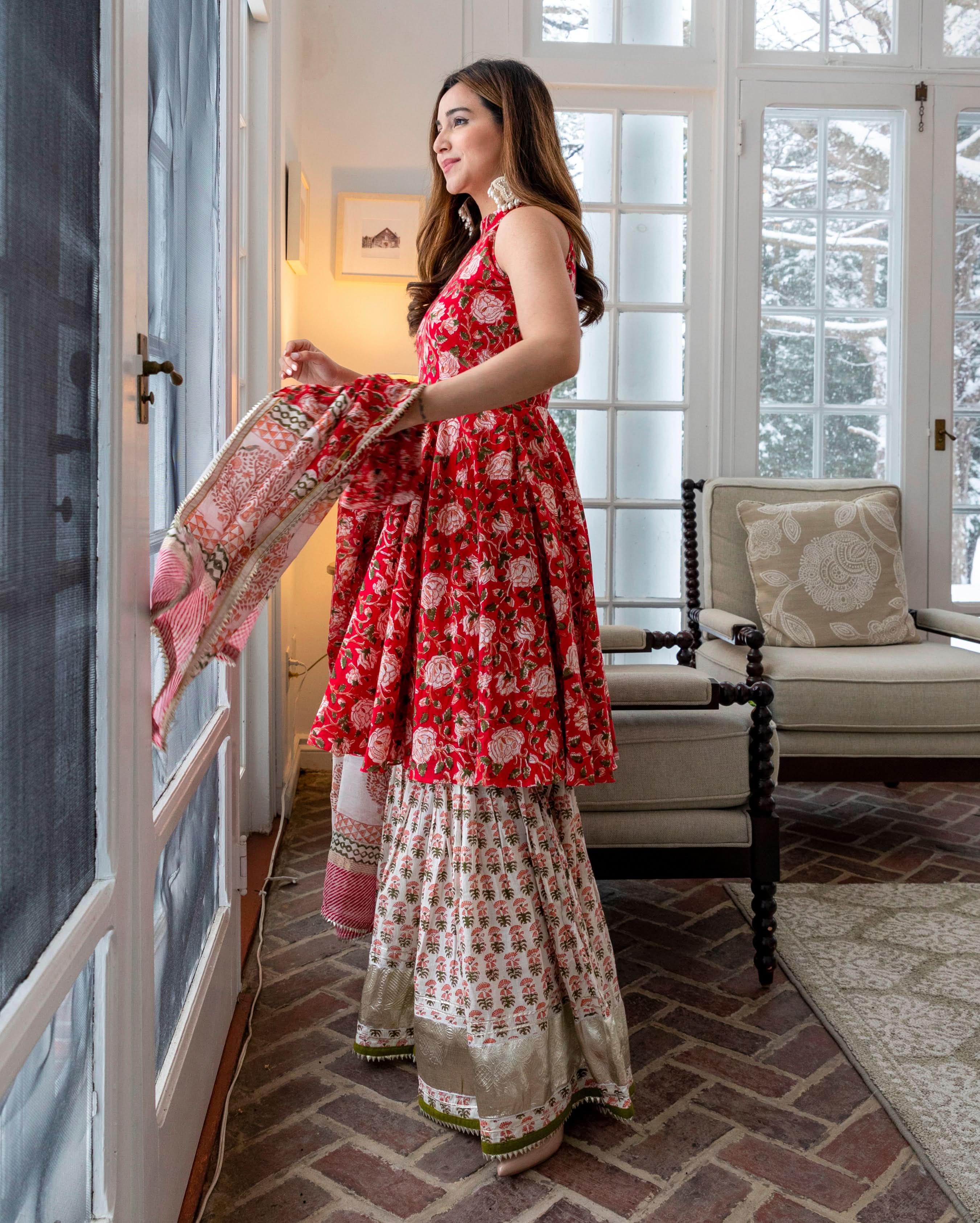 Red Finch Handblock Sharara Set - Image 5