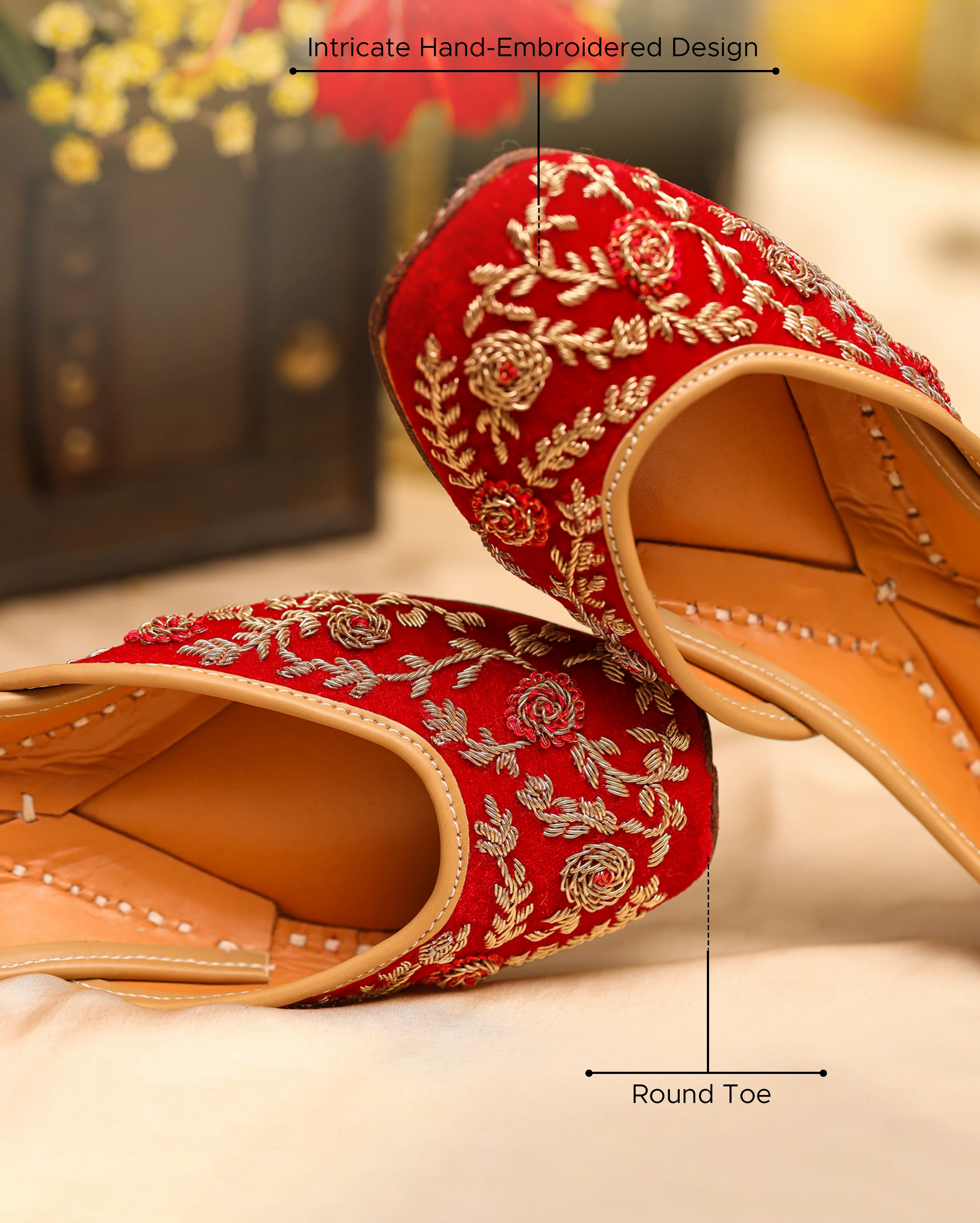 Red Floret Handcrafted Jutti - Image 2