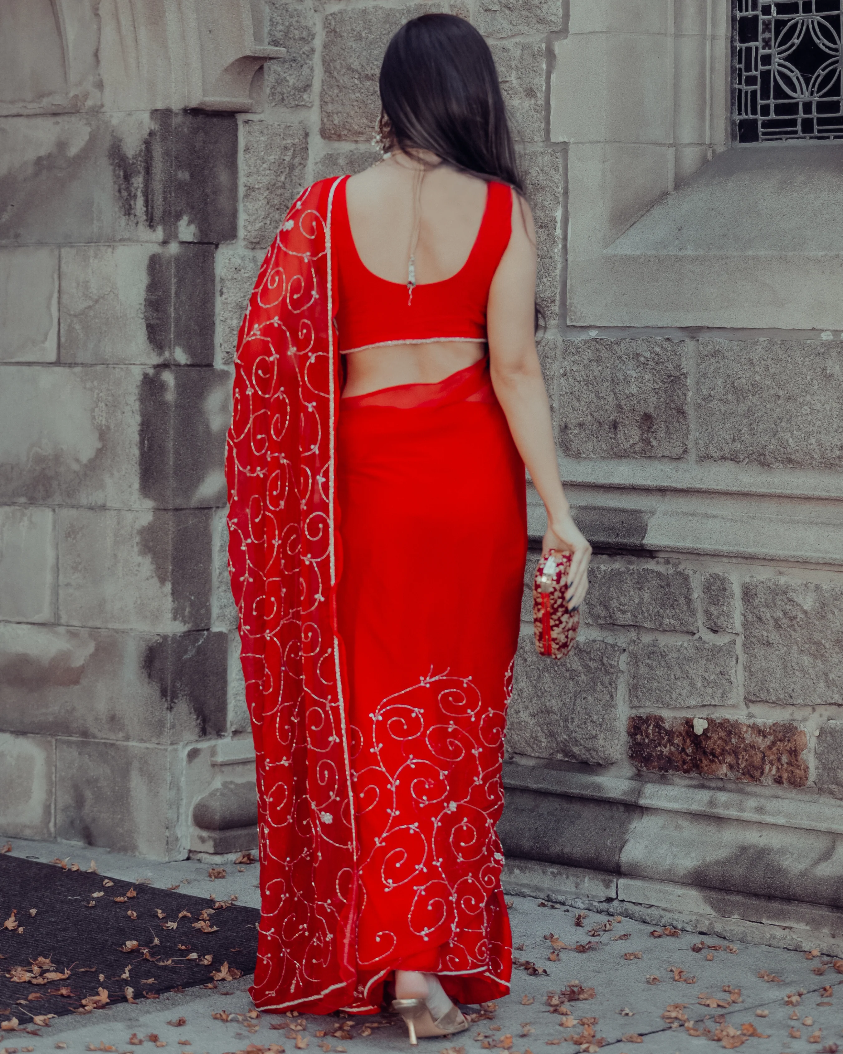 Red Joy Pure Chiffon Saree - Image 4