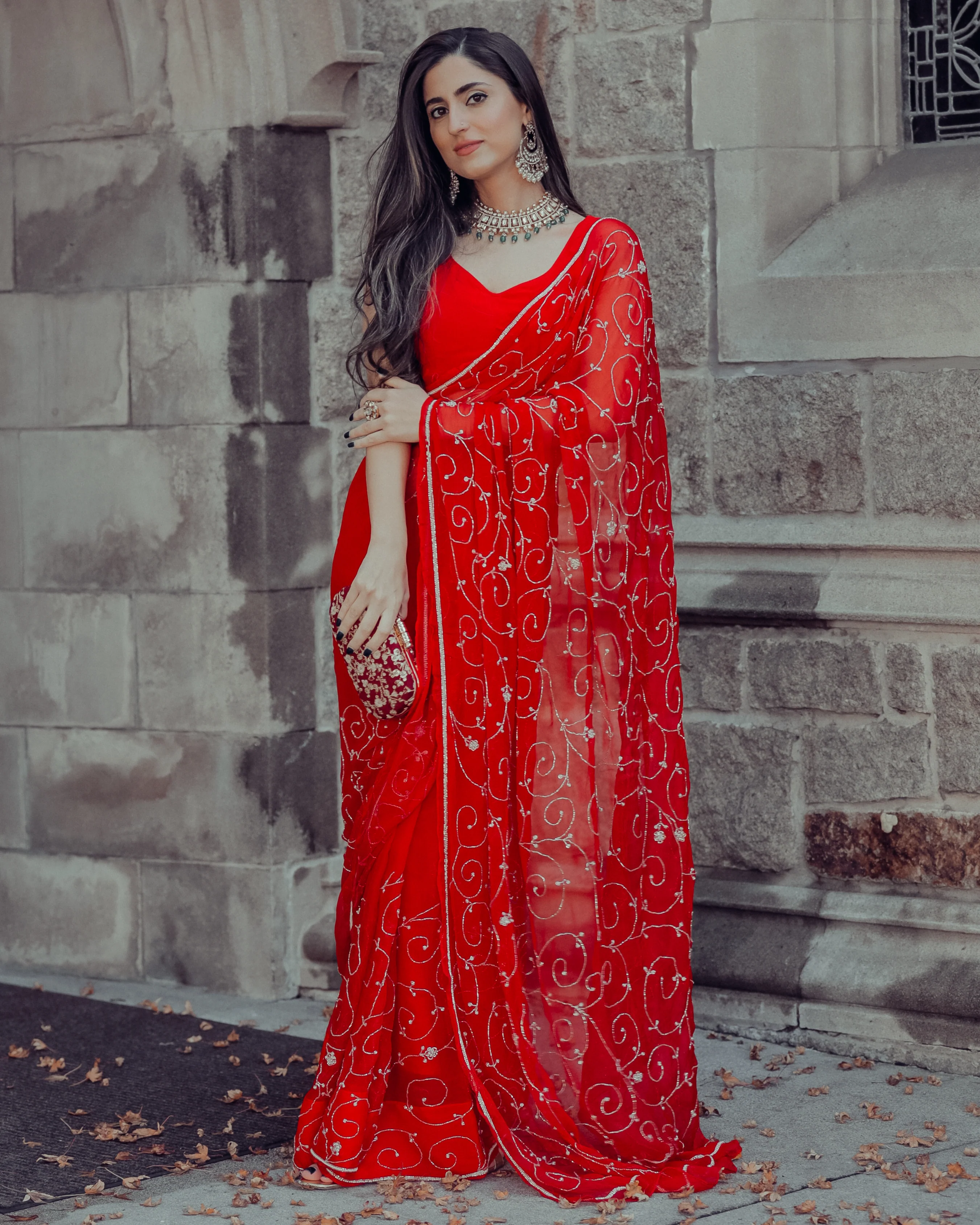 Red Joy Pure Chiffon Saree - Image 5