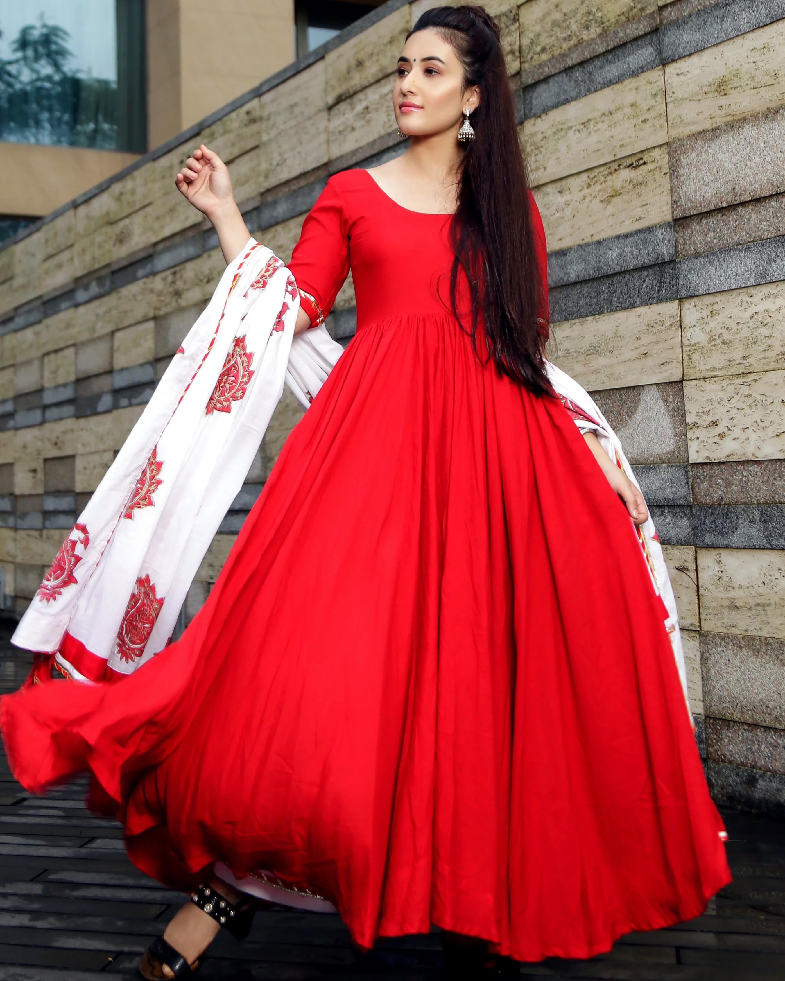 Red Mughal Handblock Suit Set - Image 3