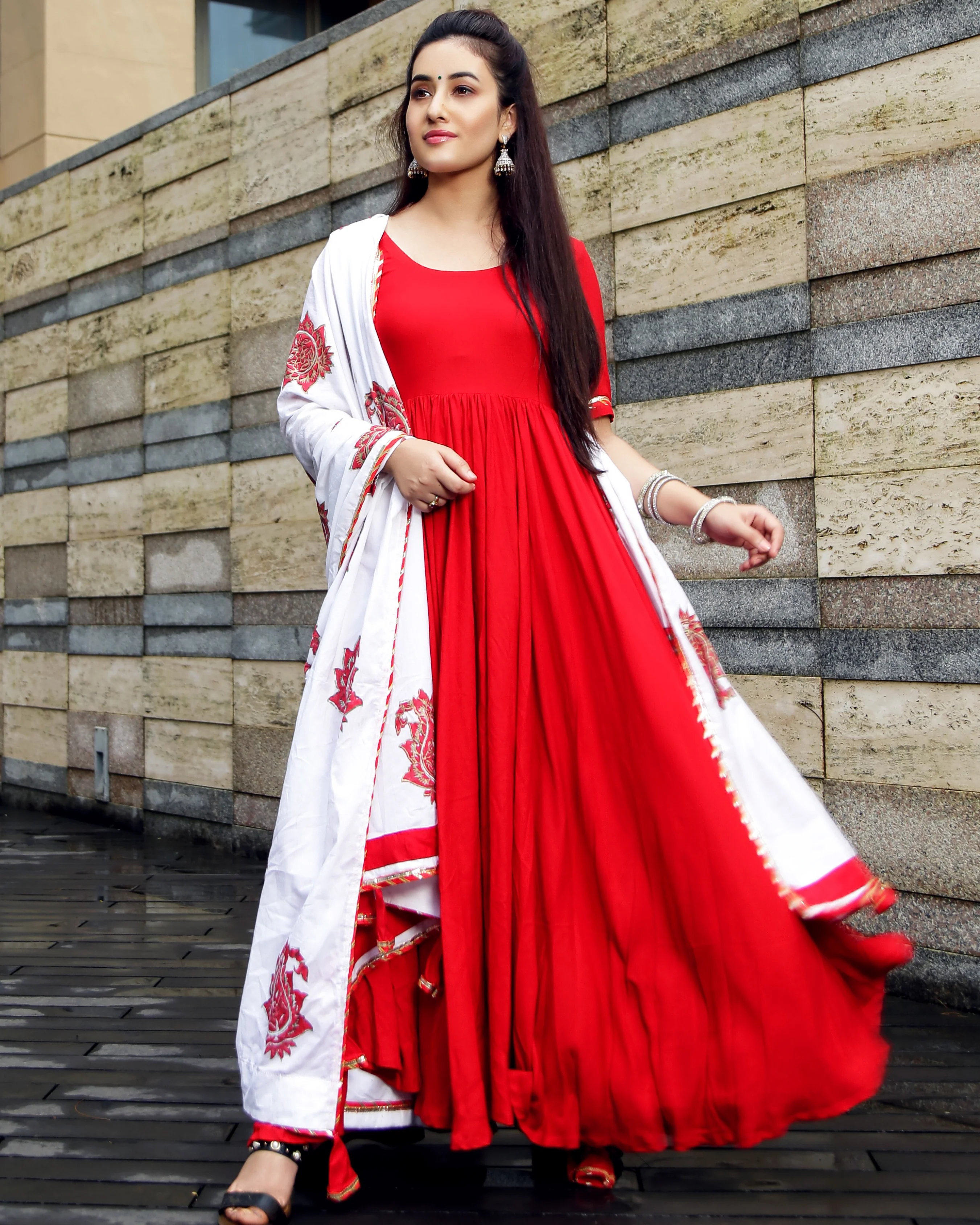 Red Mughal Handblock Suit Set - Image 4