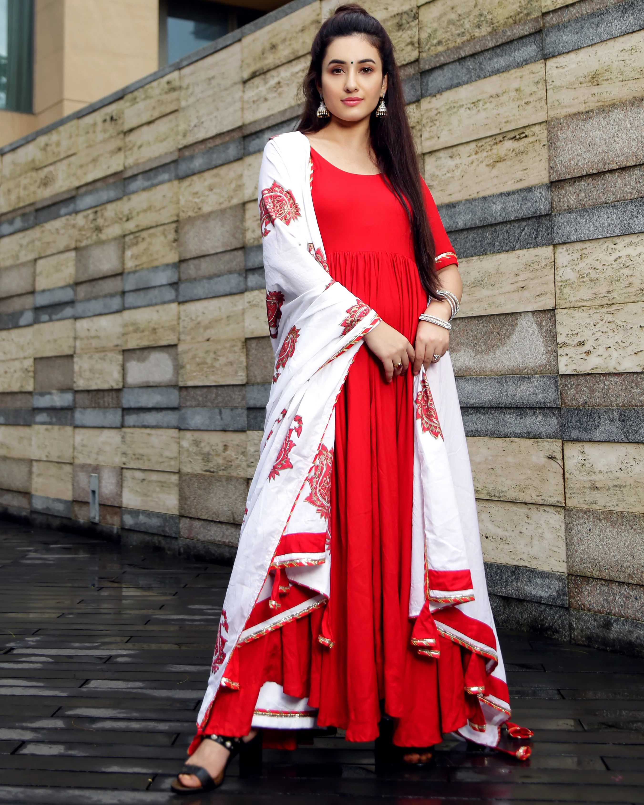 Red Mughal Handblock Suit Set - Image 5