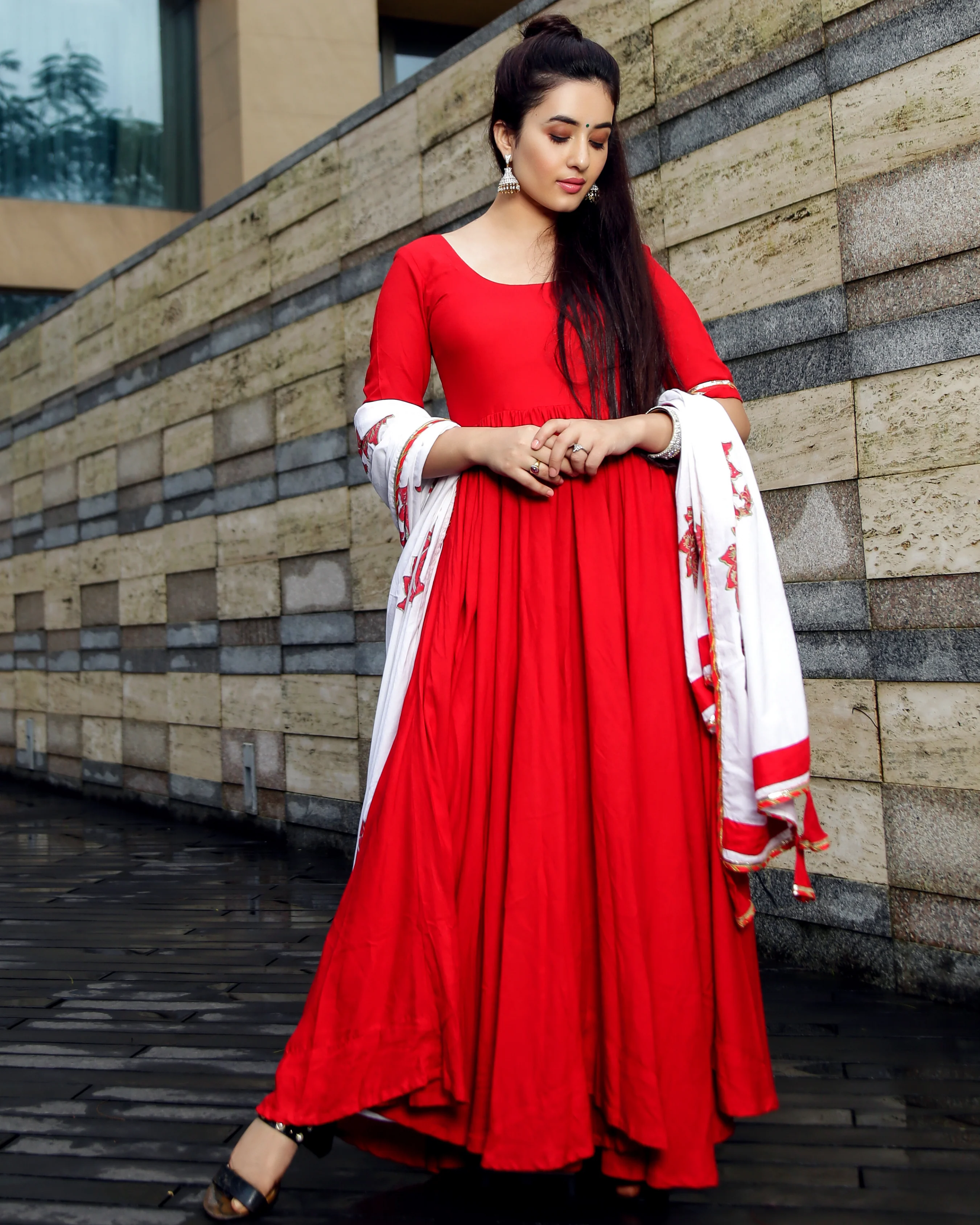 Red Mughal Handblock Suit Set - Image 6
