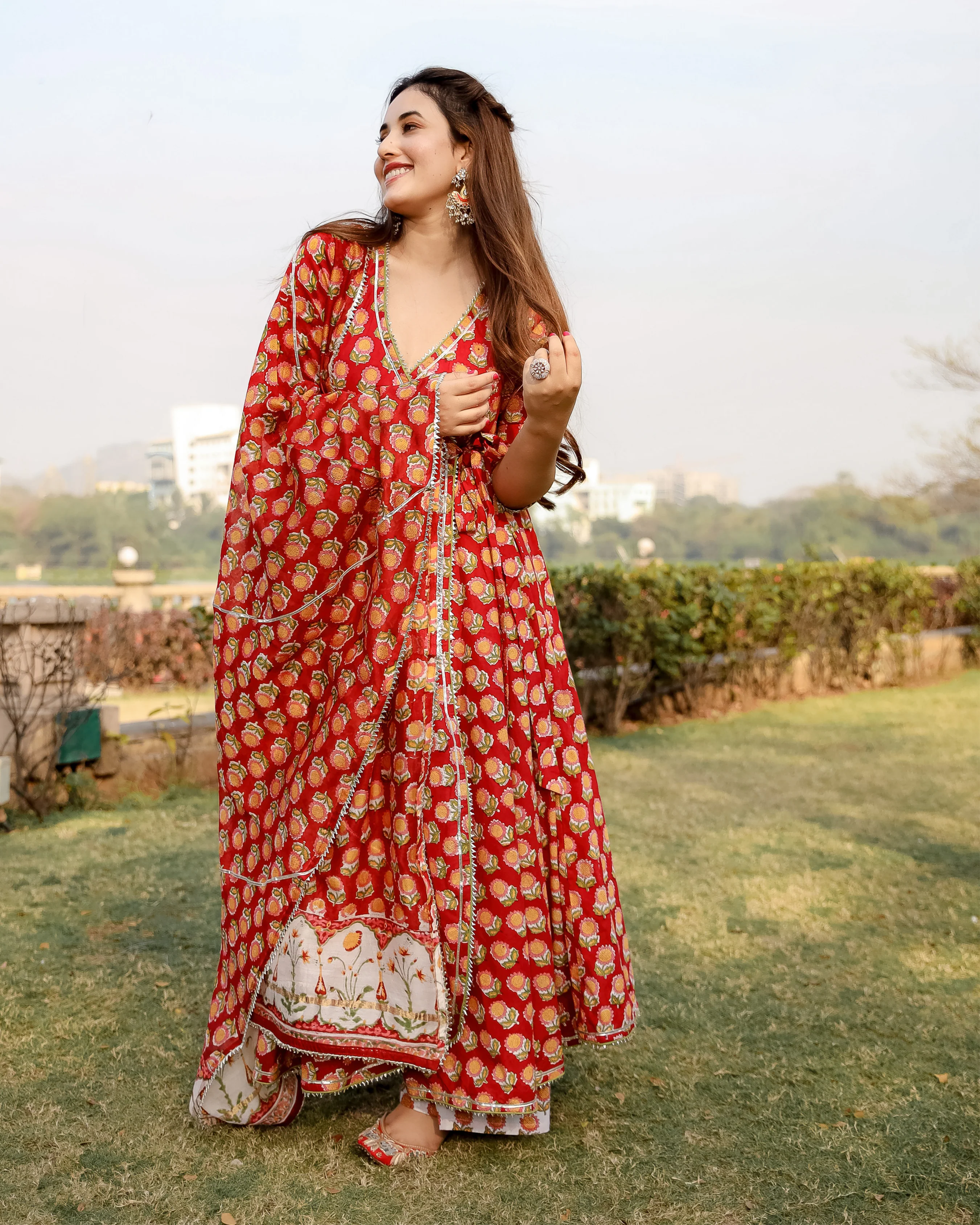 Red Rosewood Handblock Suit Set - Image 3