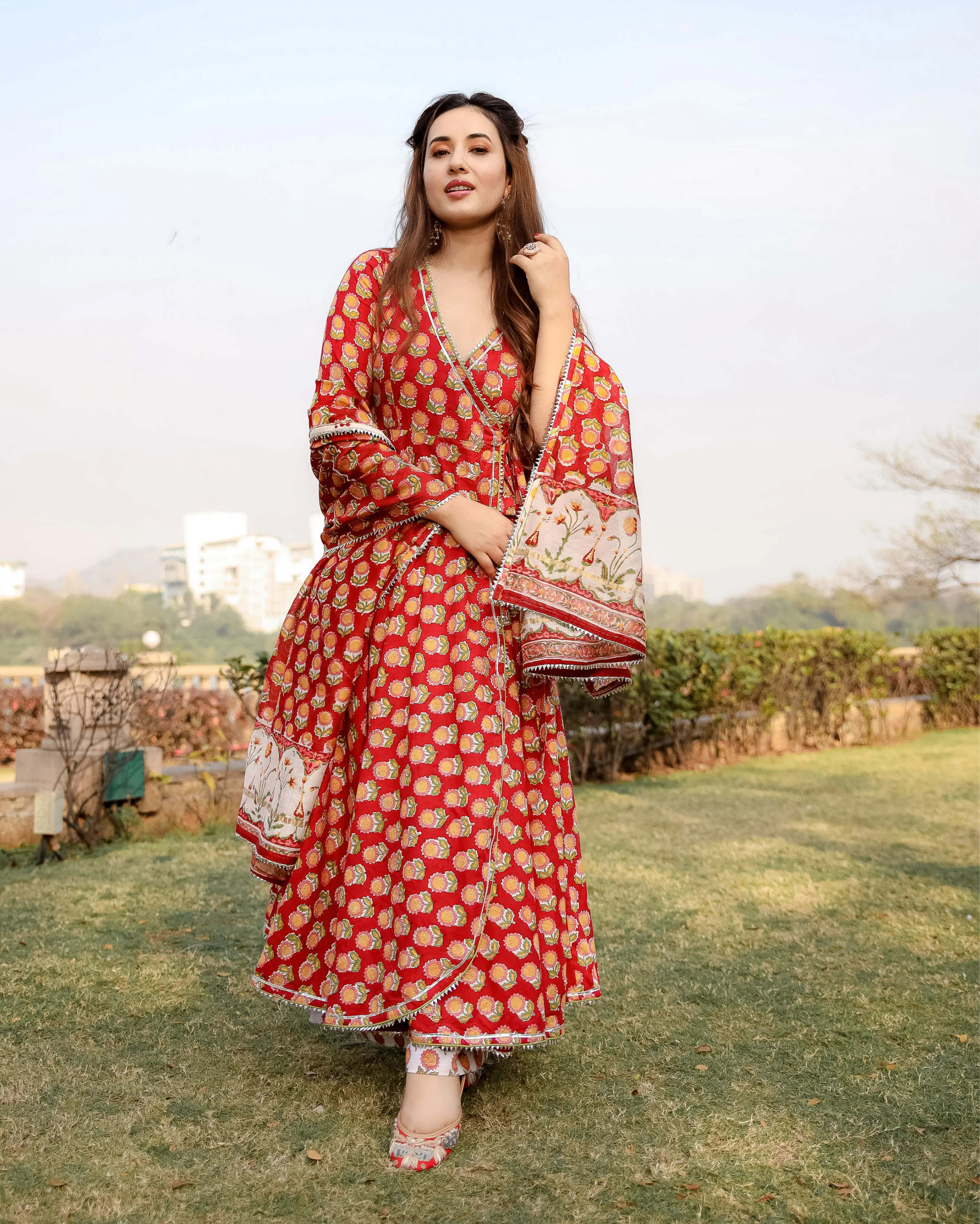 Red Rosewood Handblock Suit Set - Image 7