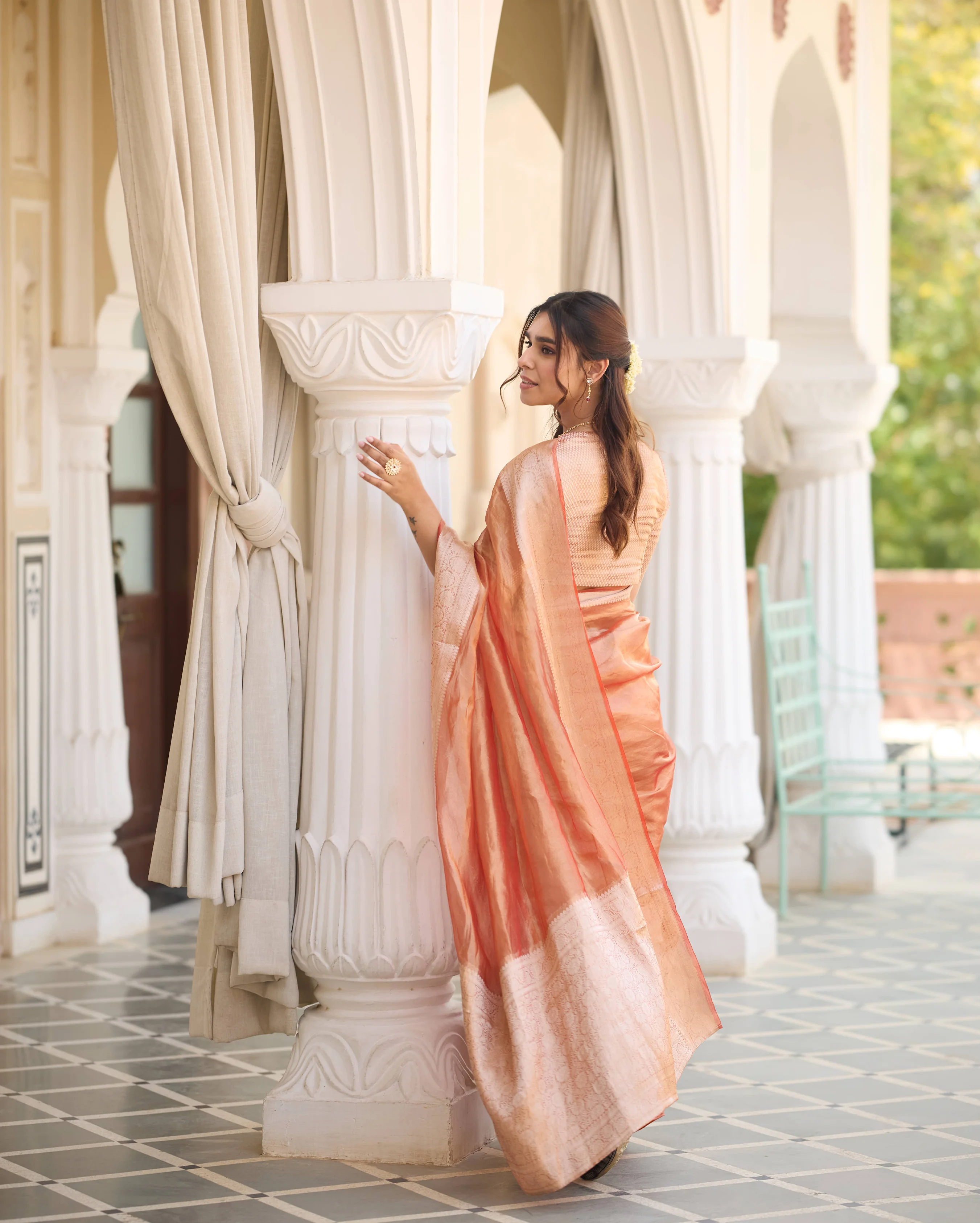 Resham Orange Solid Pure Tissue Saree - Image 6