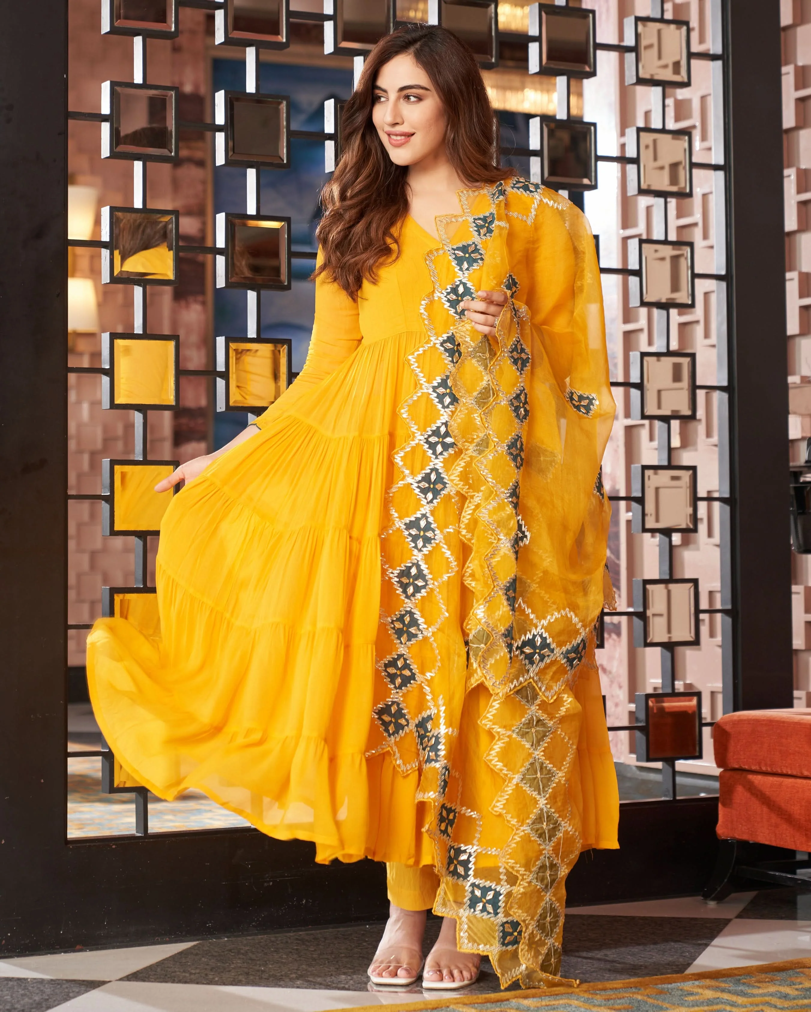 Resham Yellow Gotapatti Georgette Suit Set - Image 4