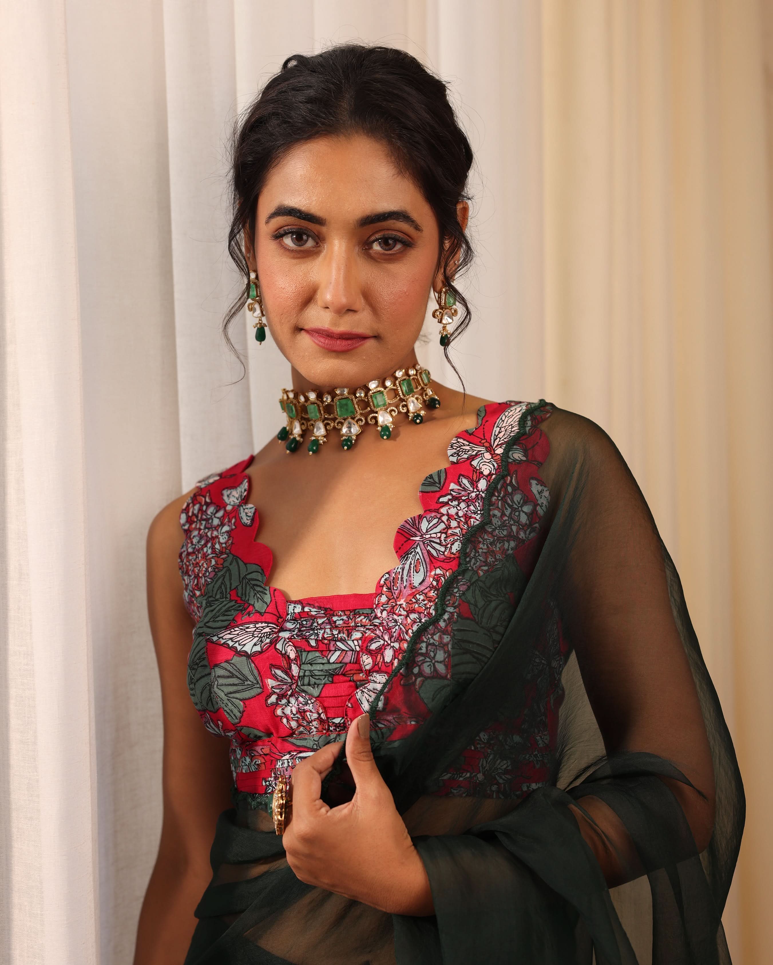 Riddhi Red Printed Chanderi Blouse - Image 5