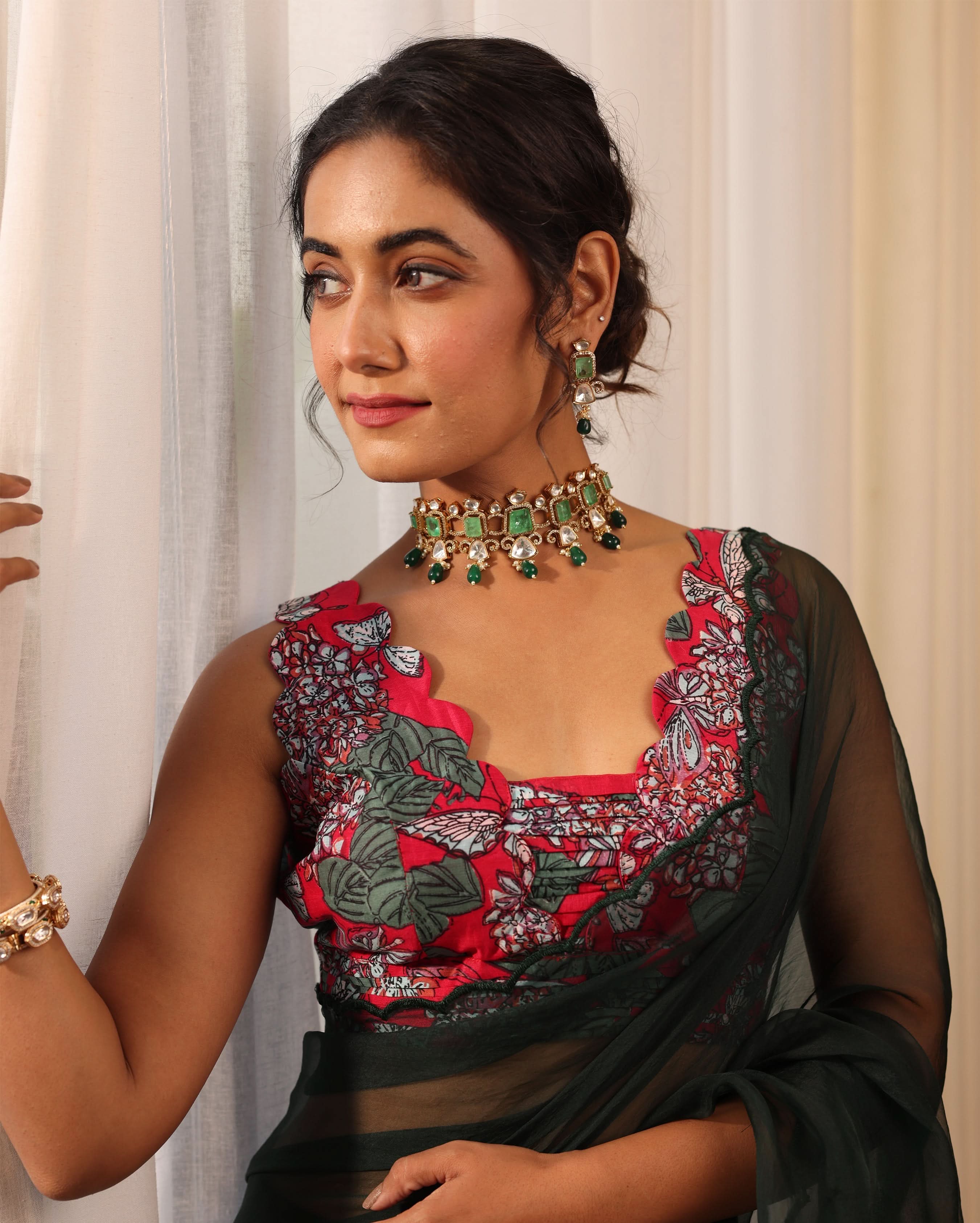 Riddhi Red Printed Chanderi Blouse - Image 6