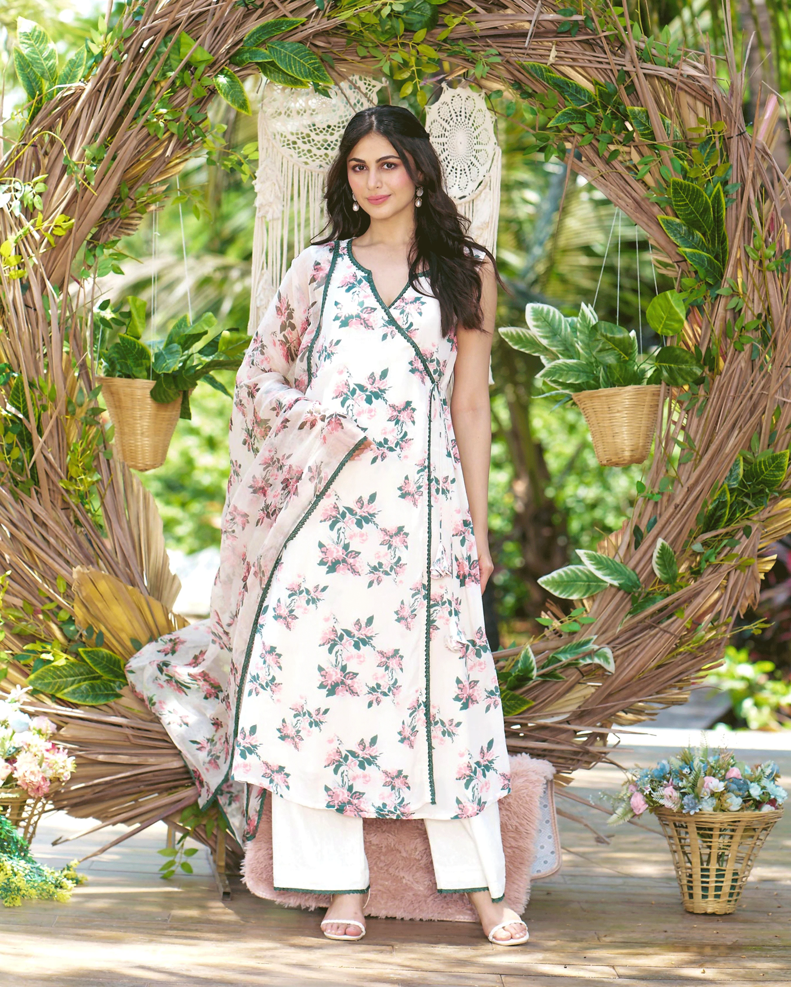 Rishika Off White Printed Silk Suit Set - Image 4