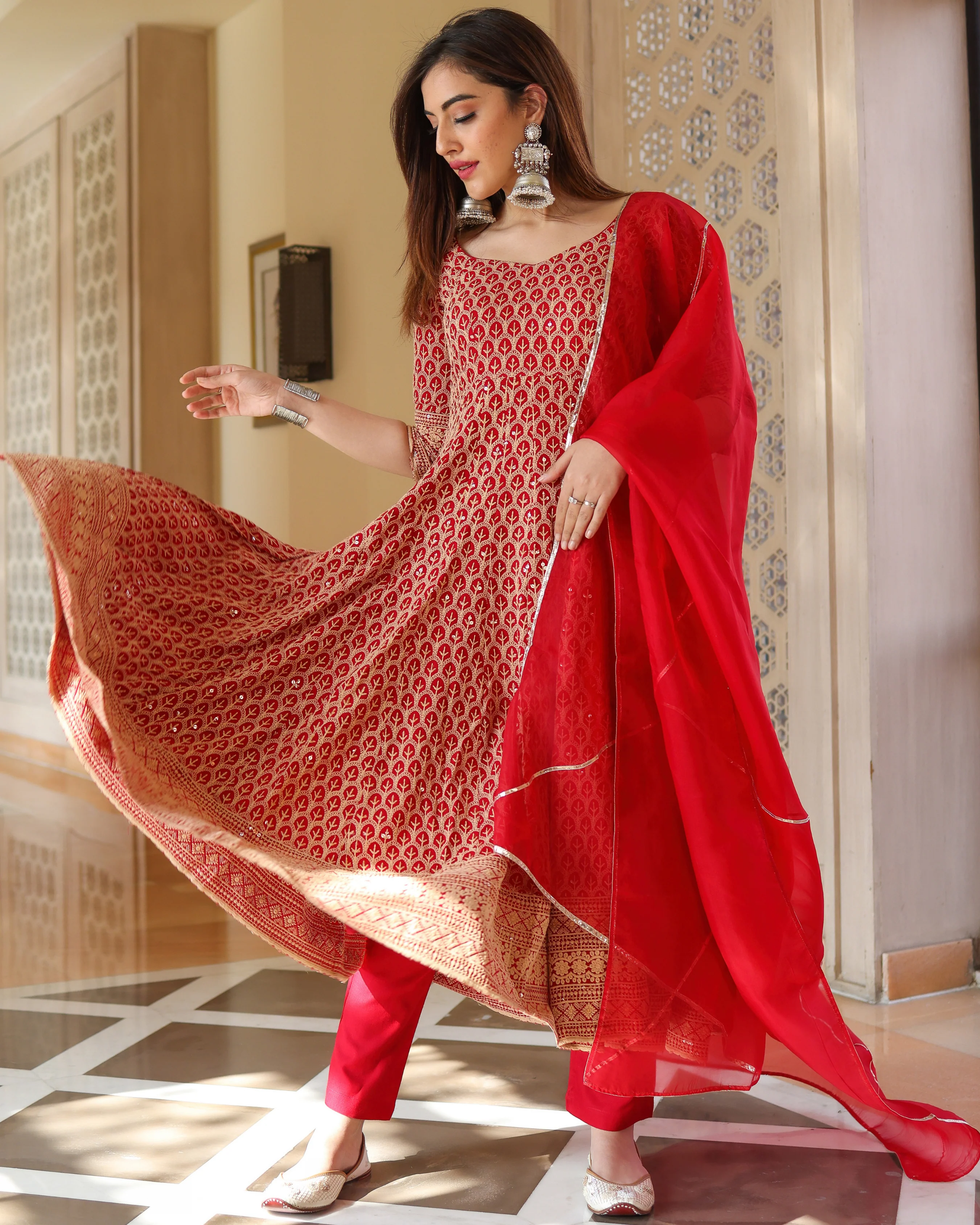 Roasted Red Anarkali Suit Set - Image 5